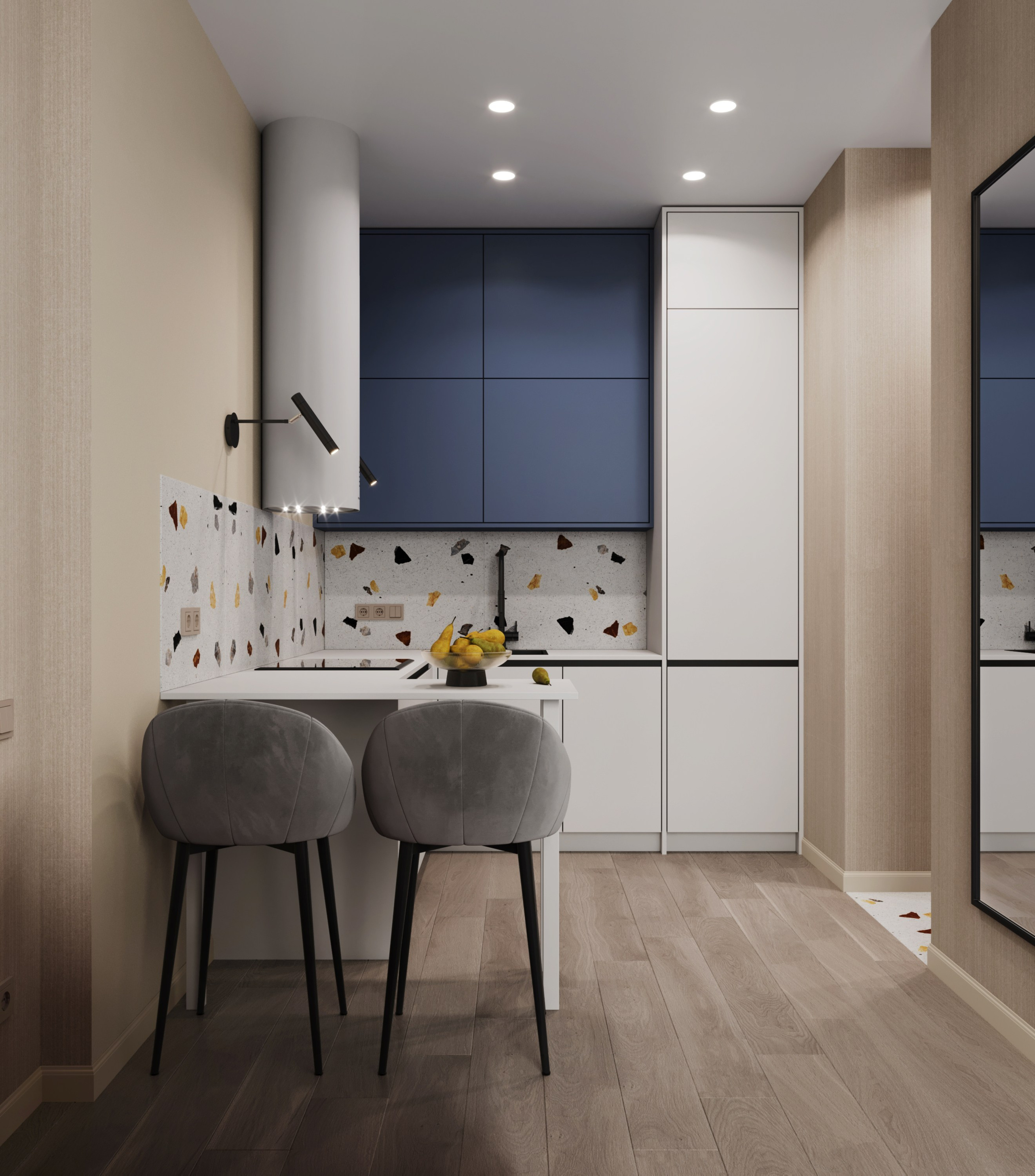 Кухня в арендуемой квартире ЖК Наследие дизайнер Ксения Новикова ksudsgn Санкт-Петербург современное зонирование натуральные материалы
