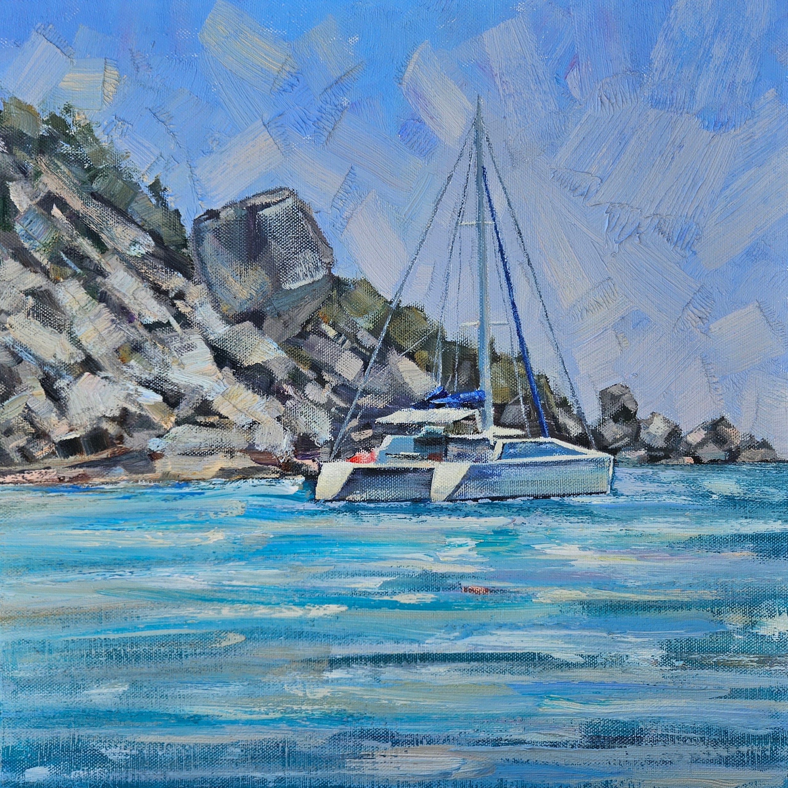 Утро в Кутлахской бухте. 2025. Холст, масло. 75х75. Цена: 50000₽