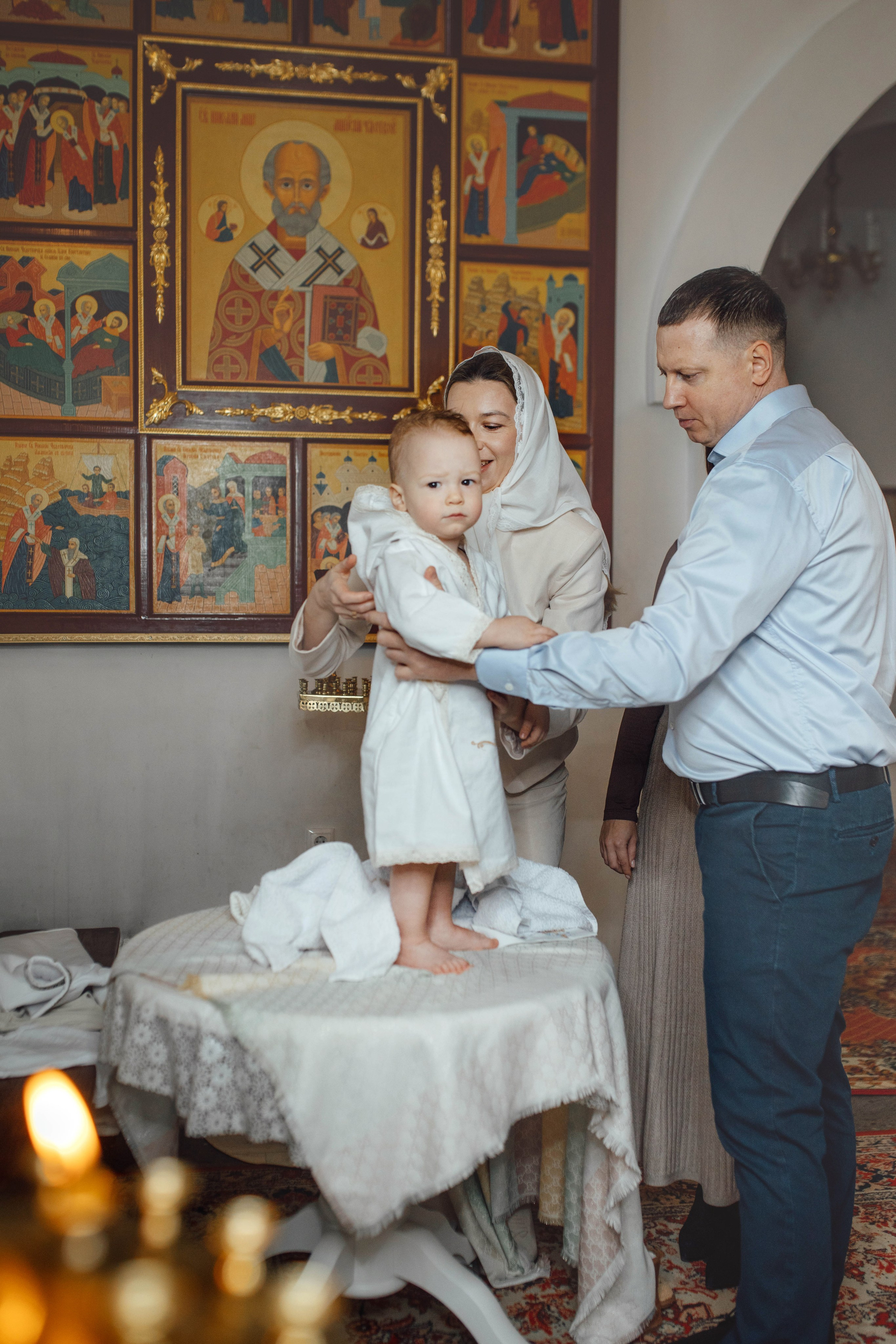 Таинство крещения Льва, храм Вознесения Господня, Ждановичи, февраль 2025