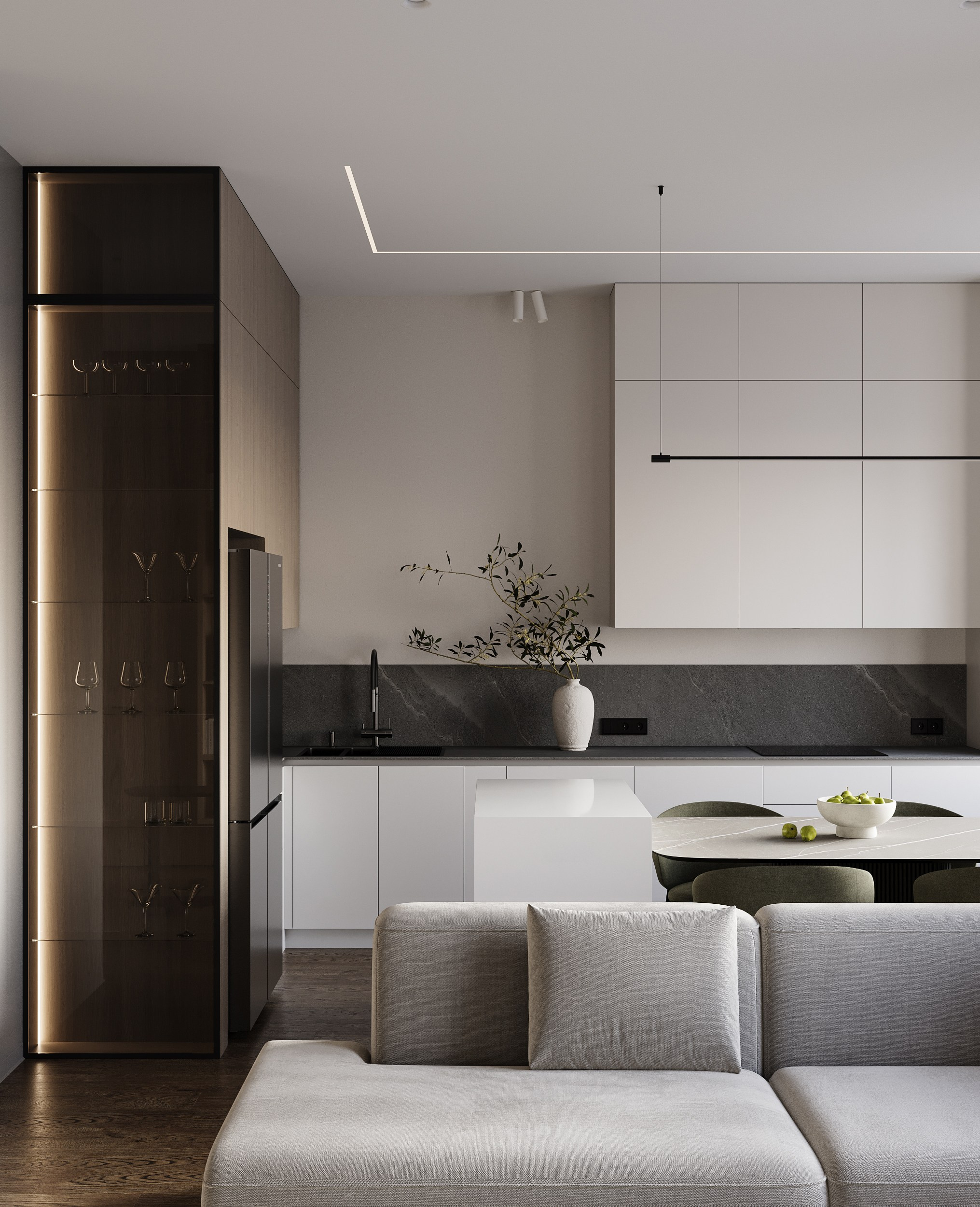 3д визуализация кухни-гостиной в современном стиле 