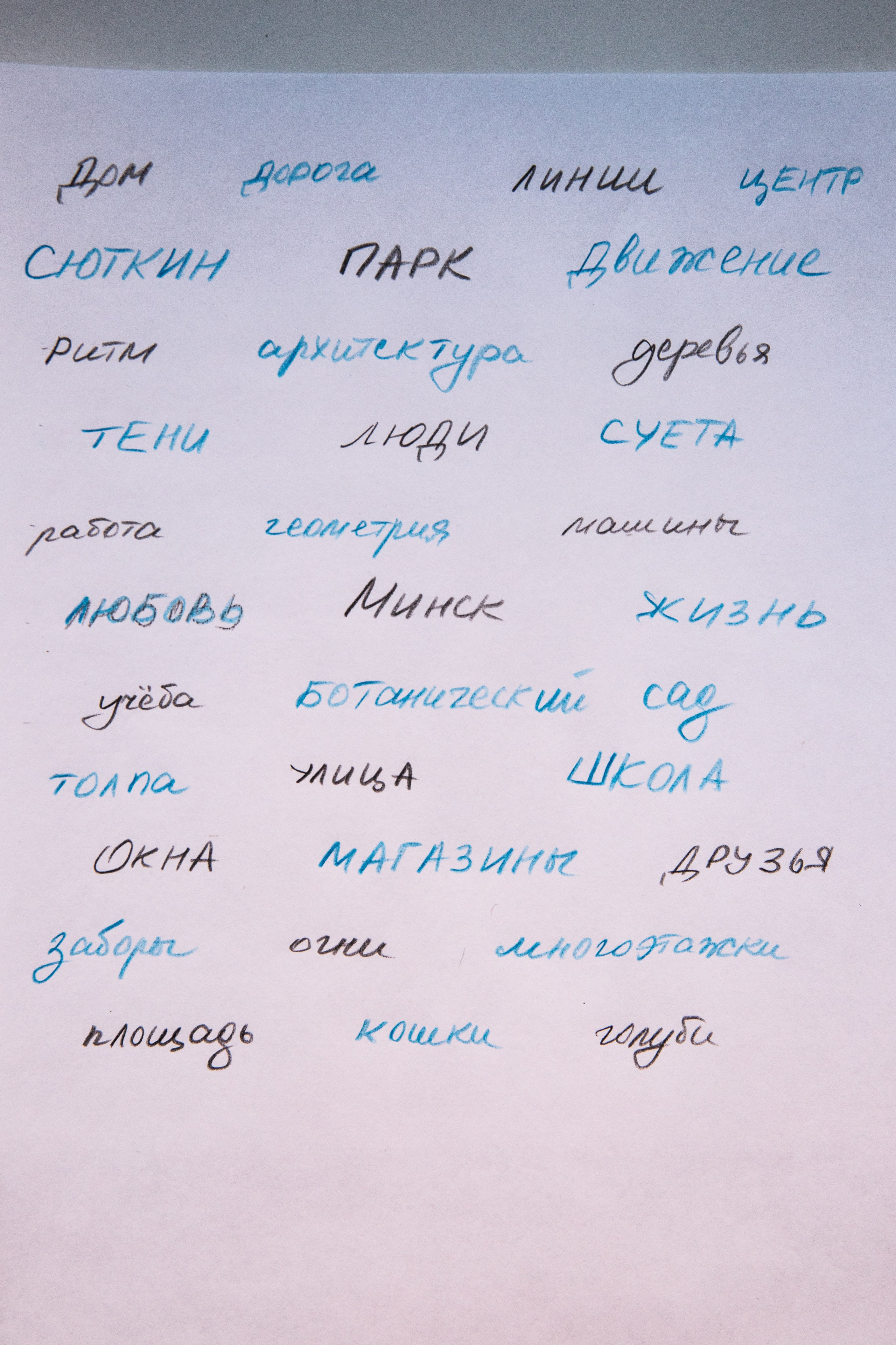 страницы из кальки с ассоциативным рядом слов