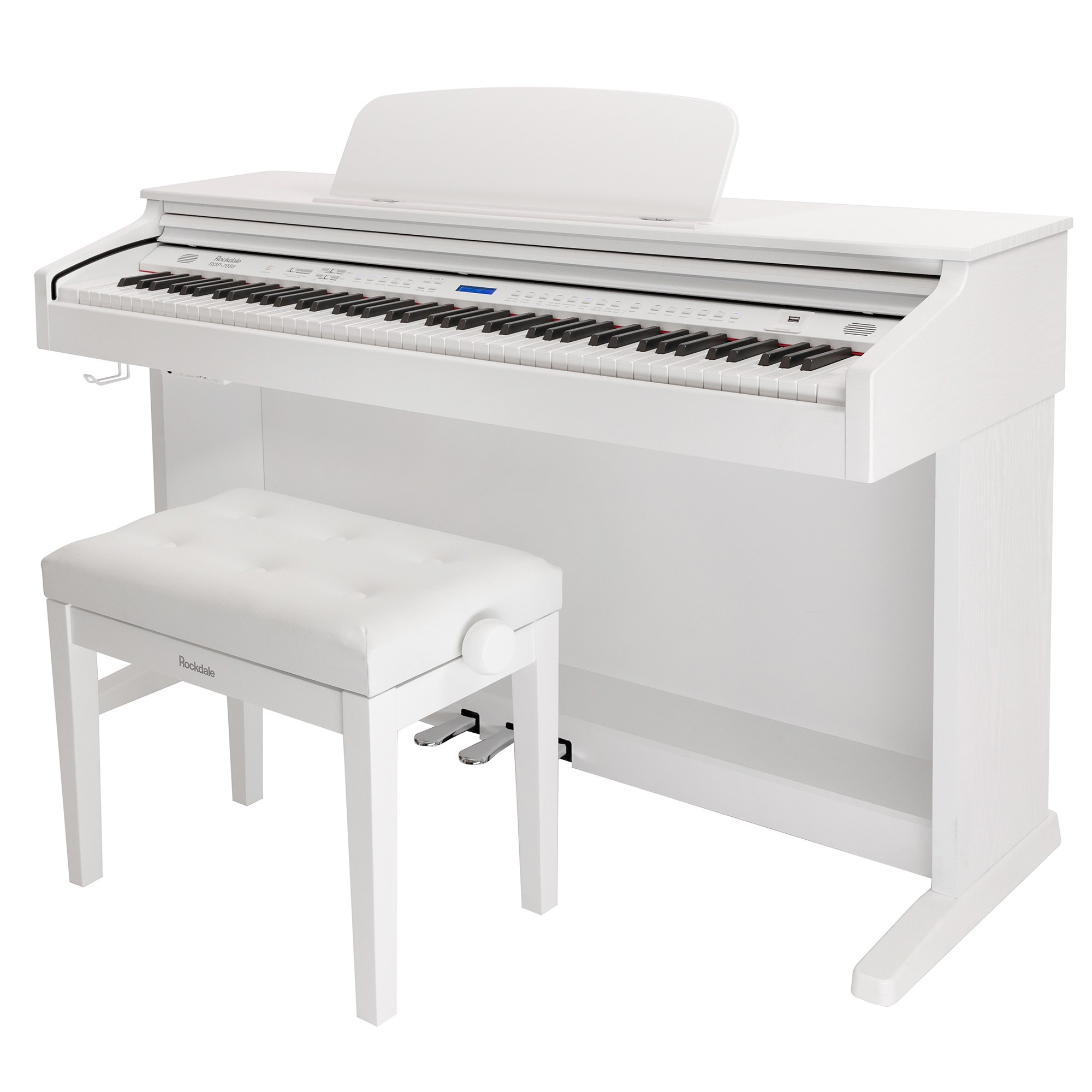 Белое электронное пианино  с белой банкеткой В комплекте фирмы рокдэйл