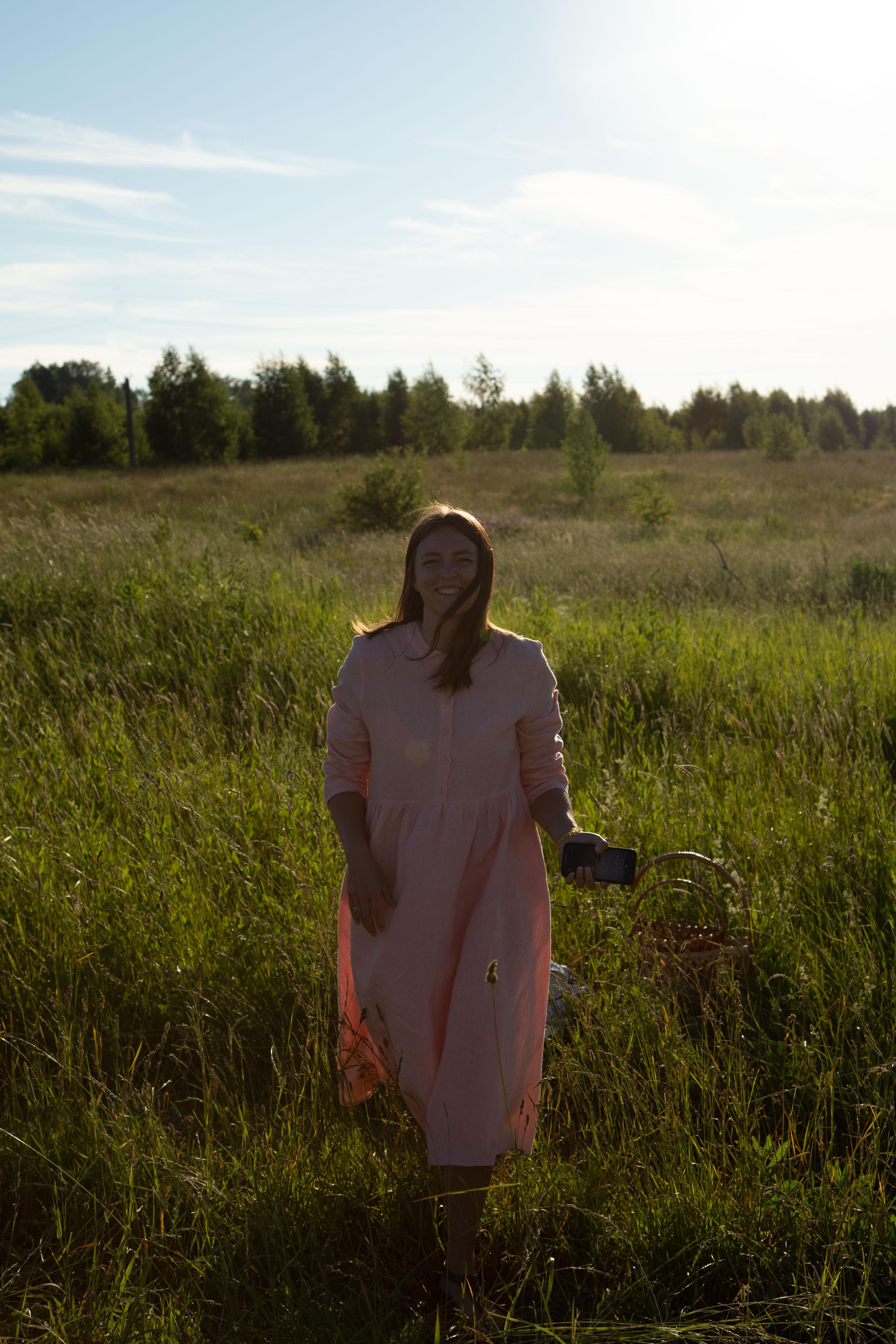 Family dining in the field. Home