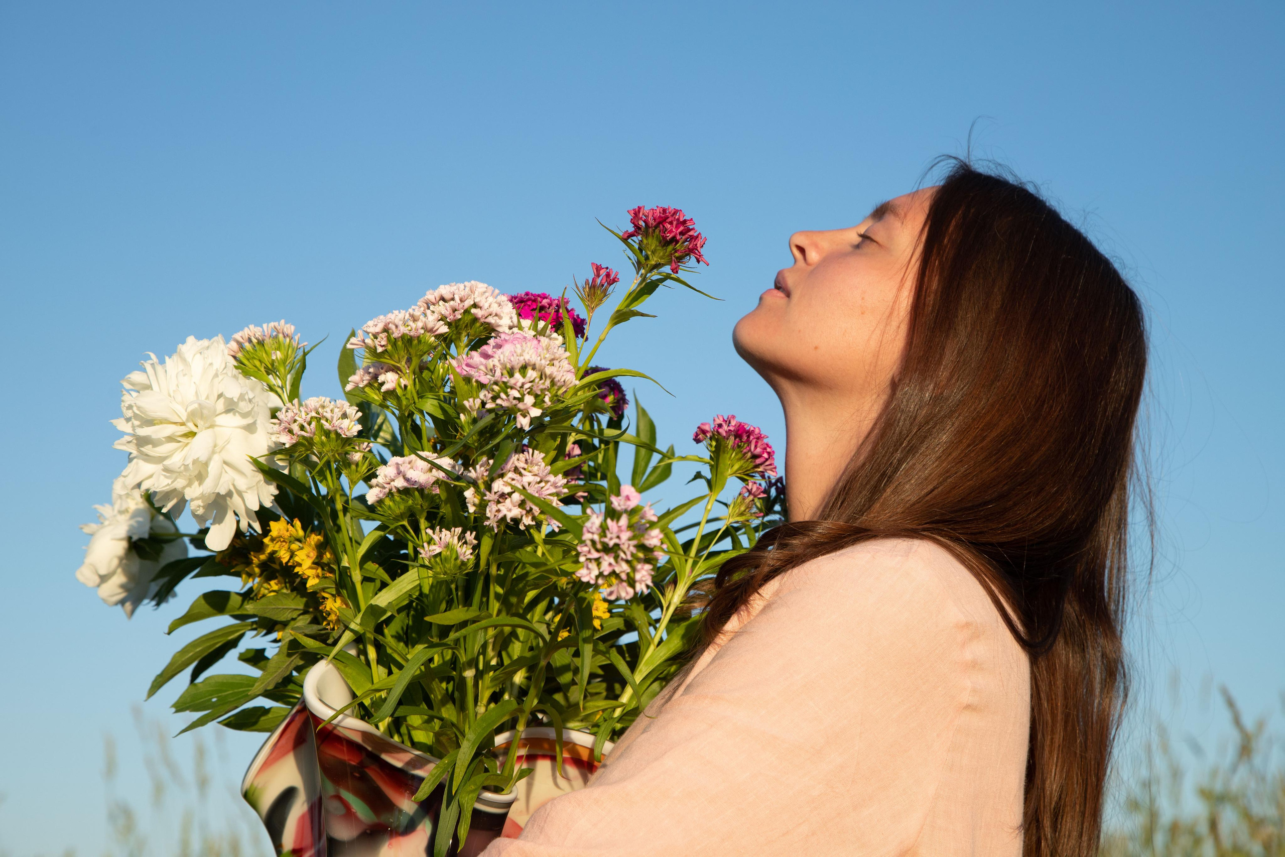 Family dining in the field. Home