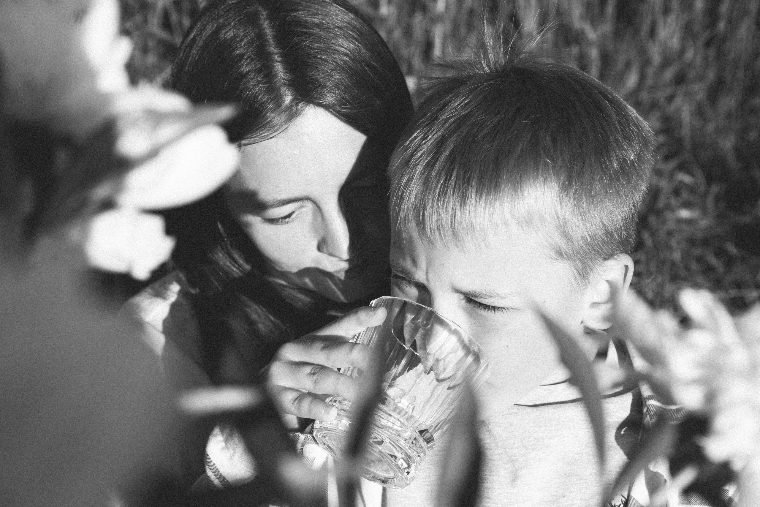 Family dining in the field. Home