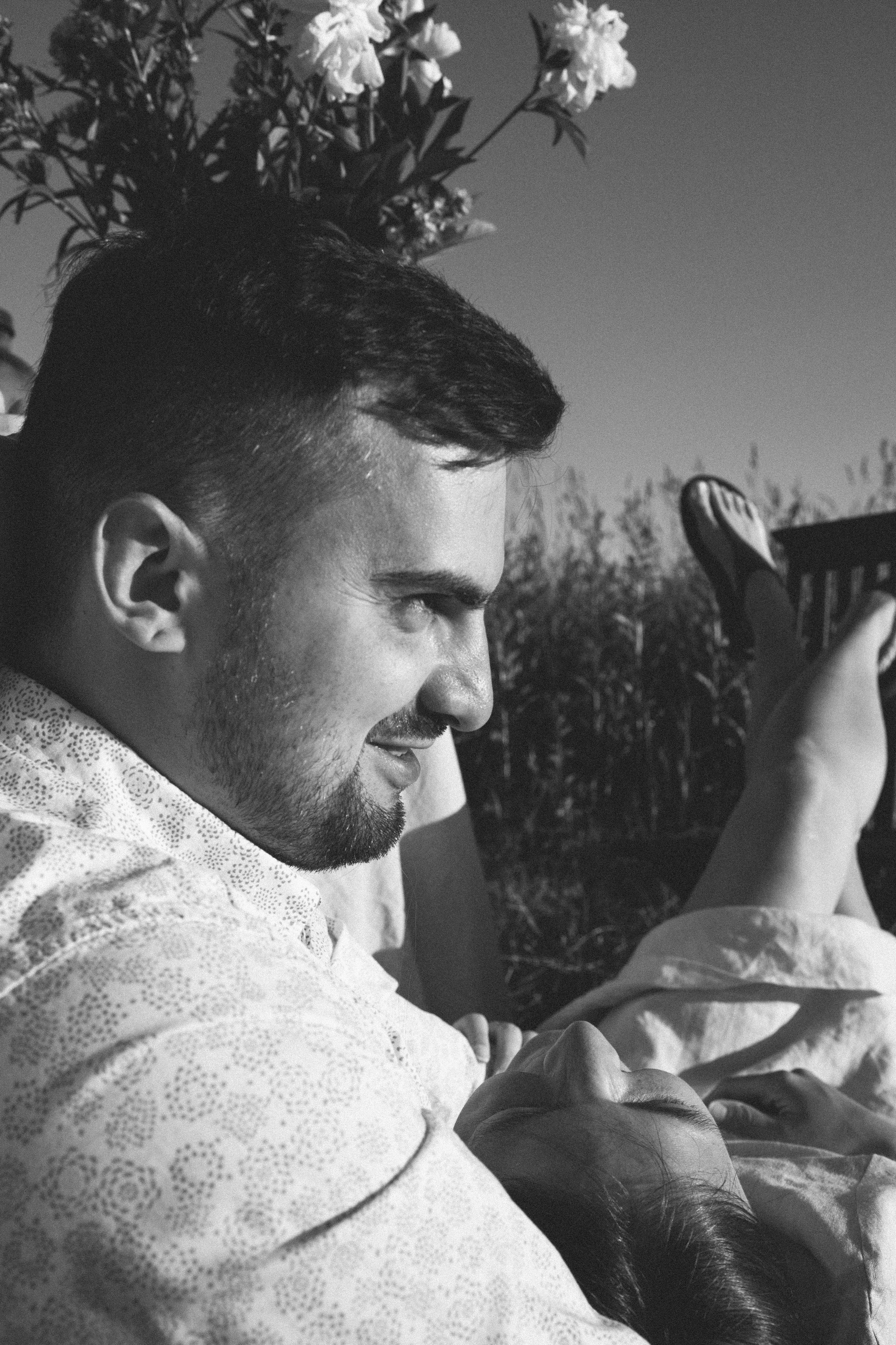 Family dining in the field. Home