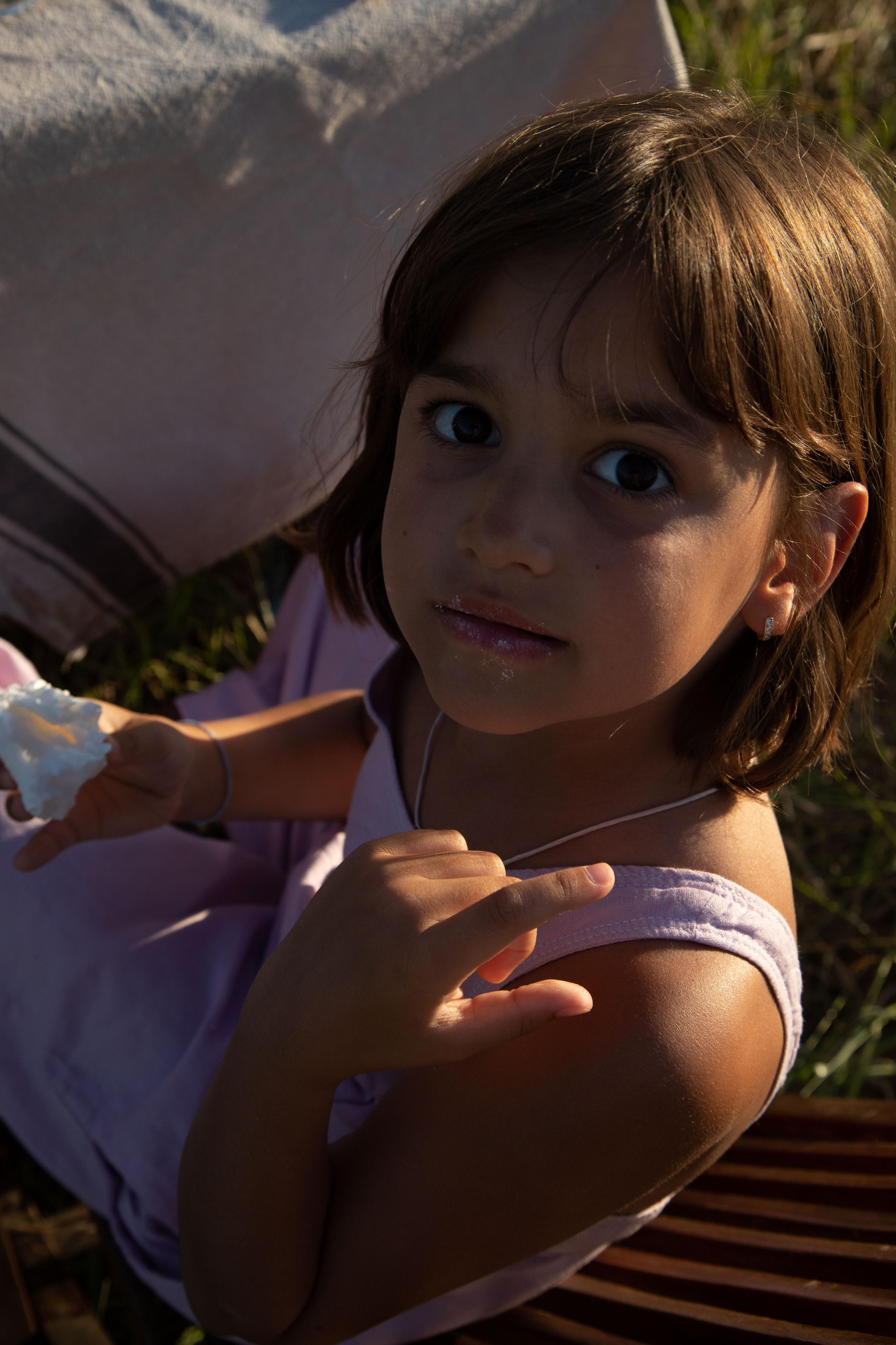 Family dining in the field. Home