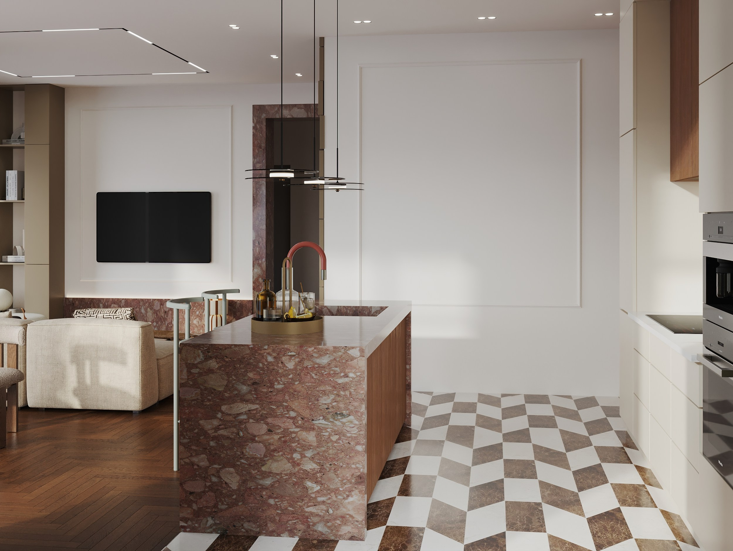 Визуализация кухни-гостиной. Интерьерный 3Д Визуализатор Маргарита Оберемко