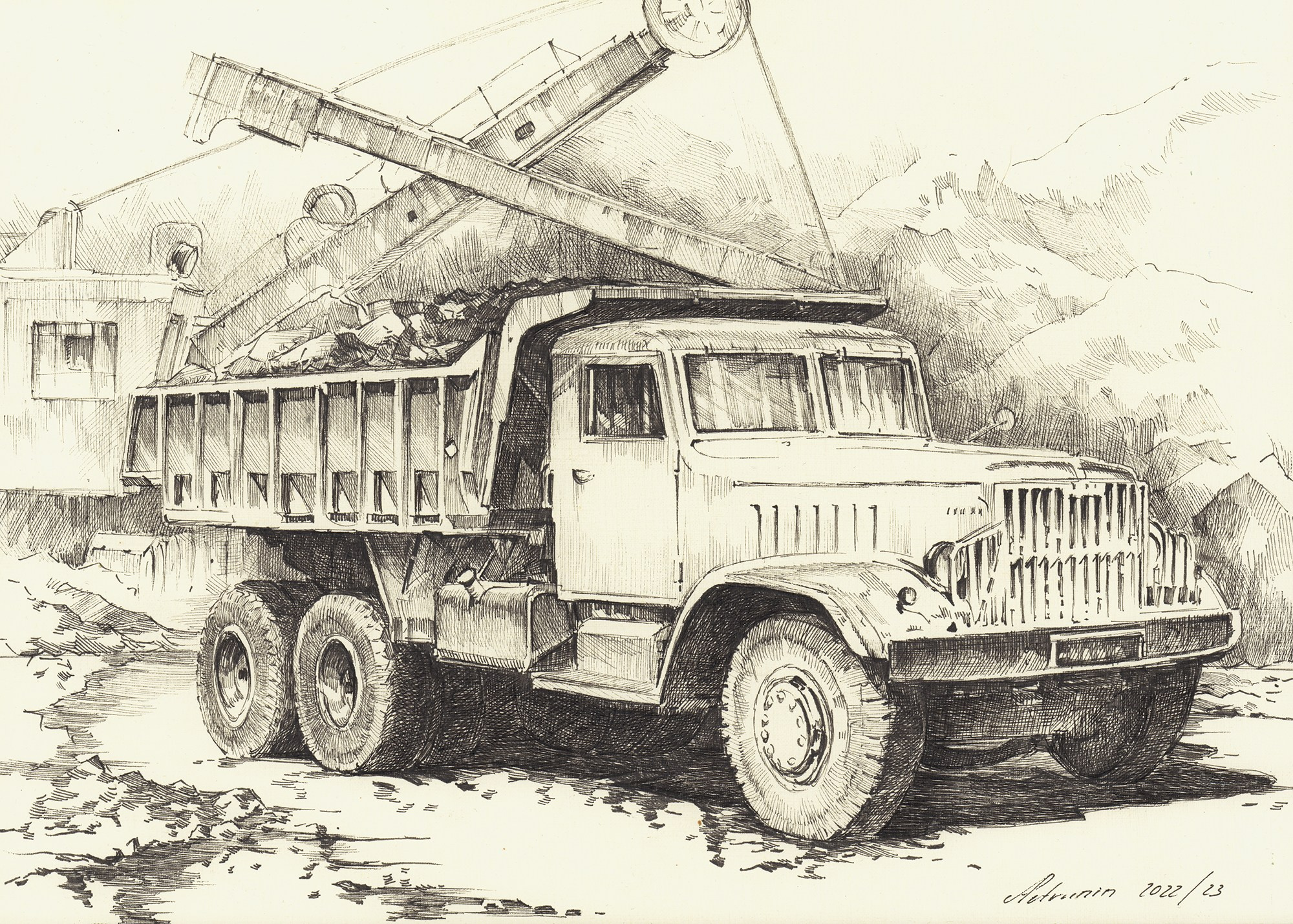 Легковые и грузовые автомашины СССР. Художник Александр Петрунин