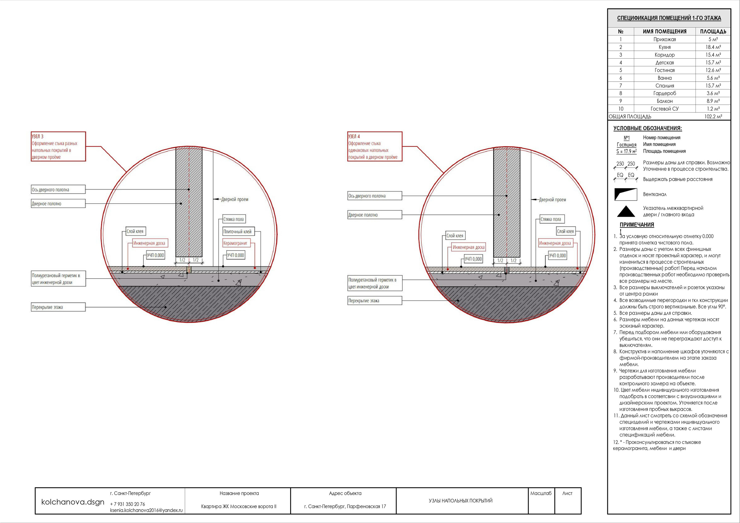Пример рабочей документации. Дизайнер интерьера | kolchanova.dsgn