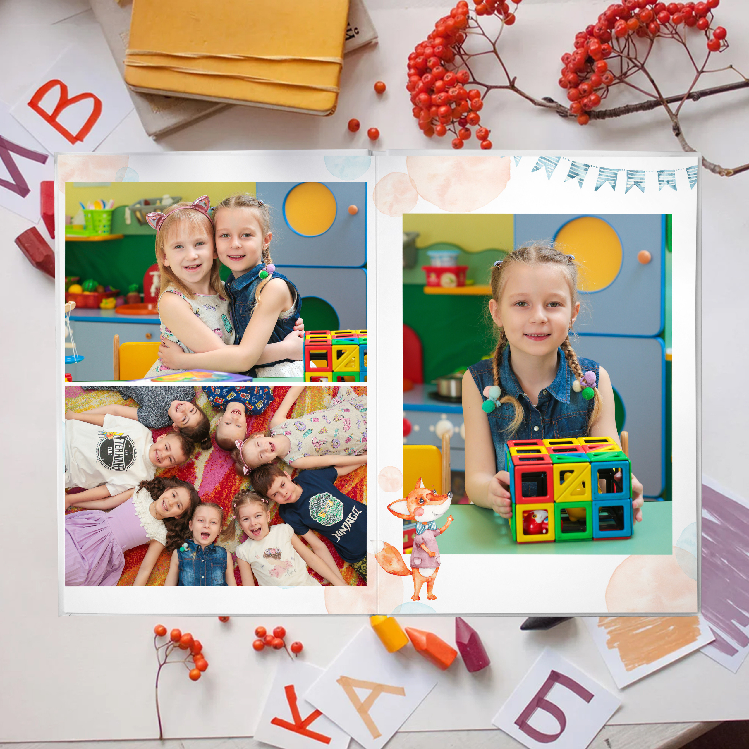 3 Разворот в группе, портрет выпускника и обнимашки с любимыми друзьями.