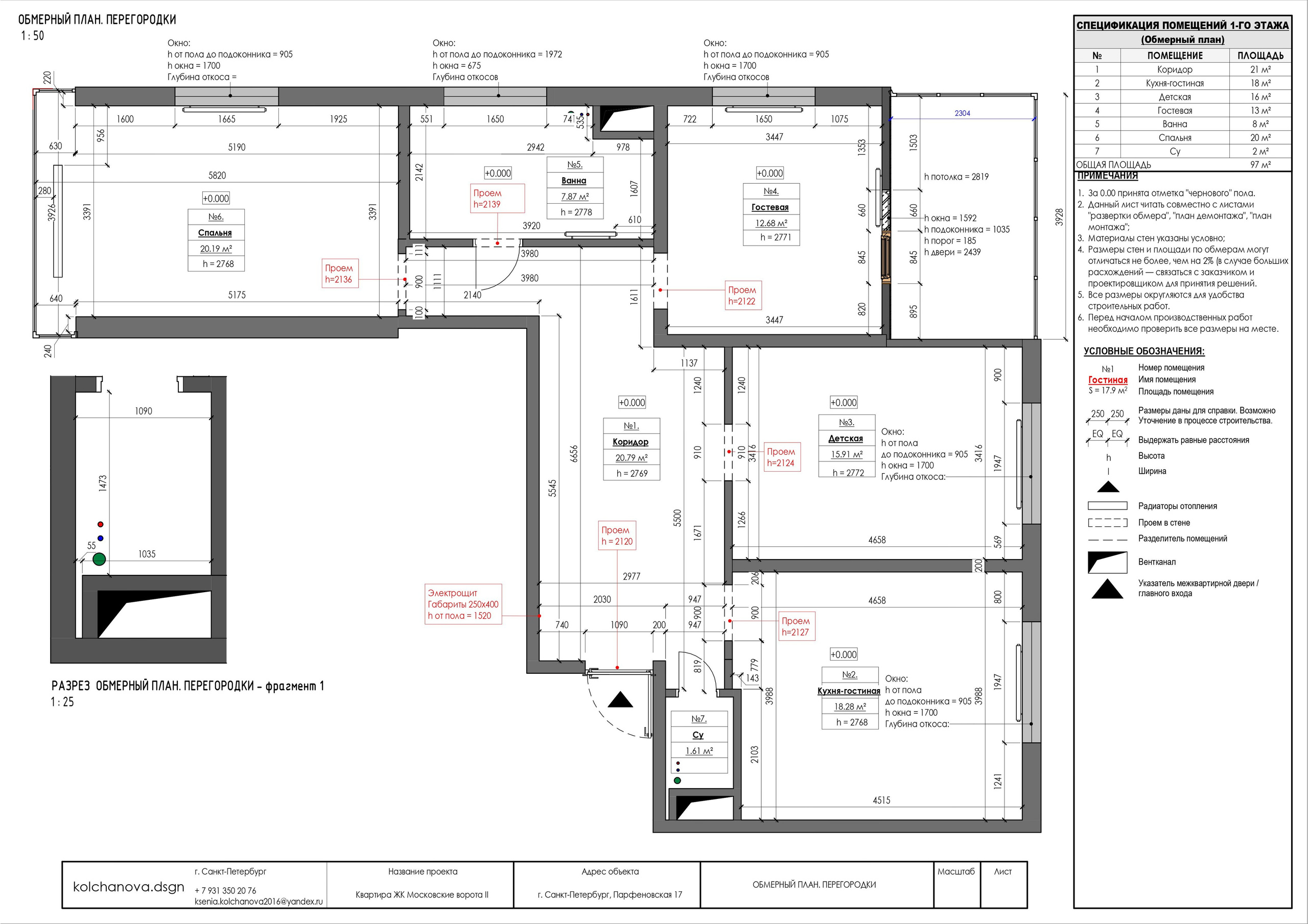 Пример рабочей документации. Дизайнер интерьера | kolchanova.dsgn