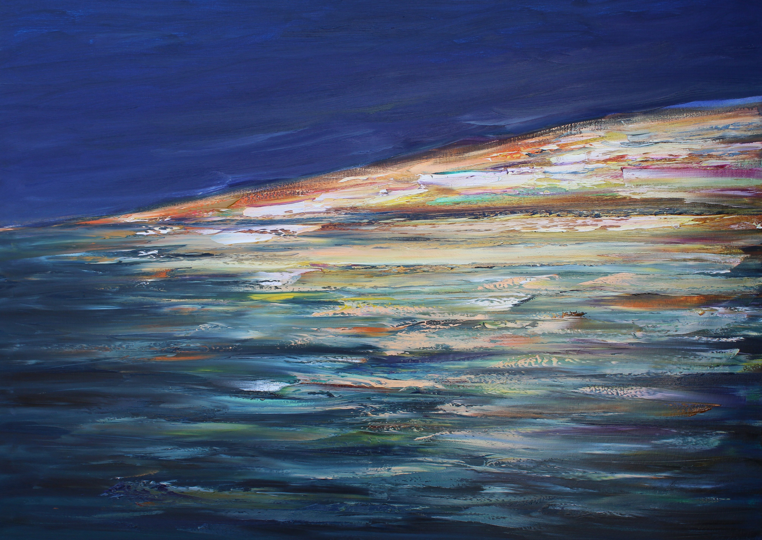 Ночь, море, огни, отражение