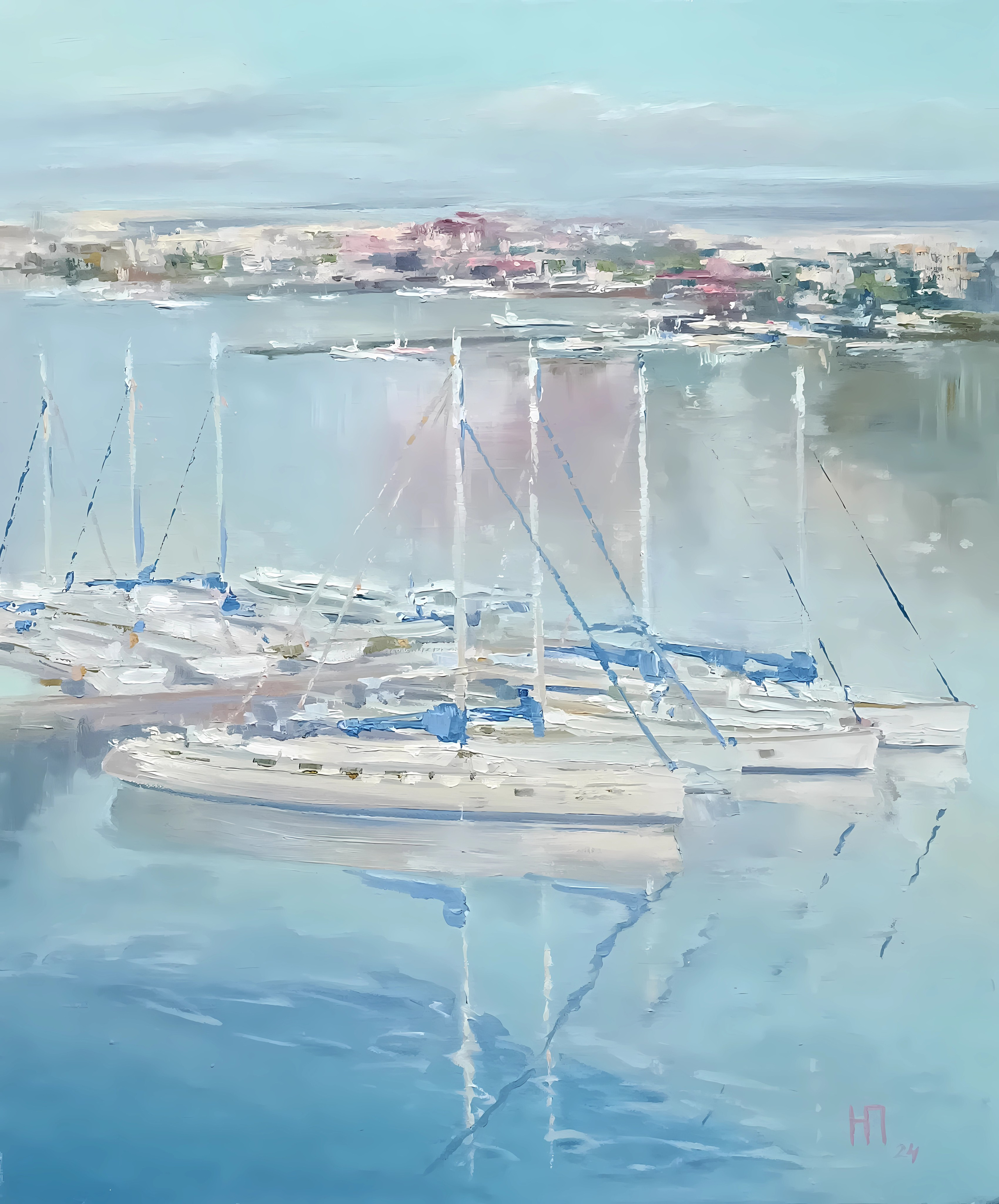 картина маслом морской пейзаж картина в голубом цвете