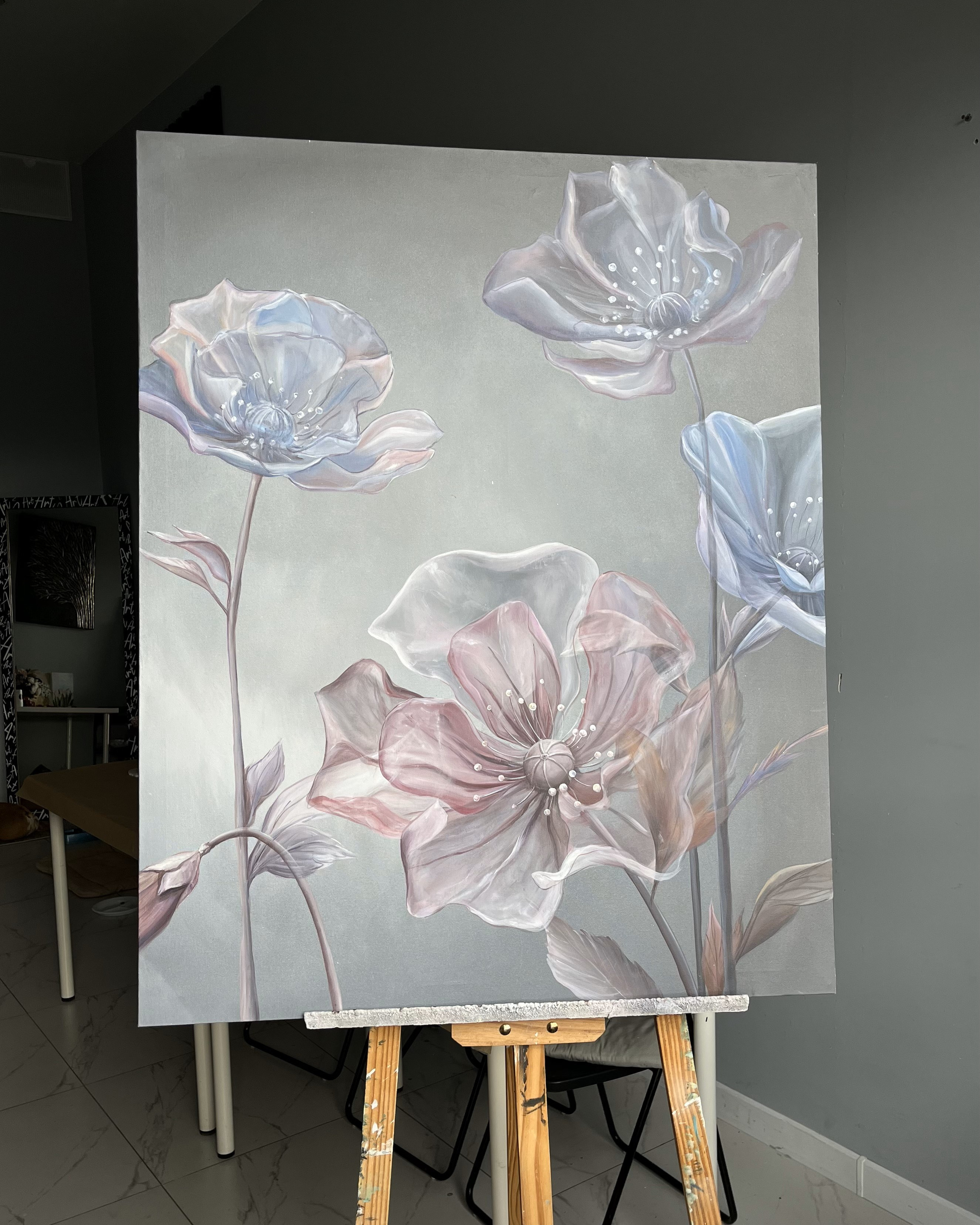 Картина "Airy Flowers". 80х100 см. Акрил.                                                                   Спокойствие, легкость, воздушность - то, что в первую очередь ассоциируется у меня с этой картиной.                            В силу своей легкости и спокойных оттенков, картина подойдет в любой интерьер.                                     Лучше всего украсит прихожую дома, также подойдет в офис или кабинет. Возможен повтор под любые размеры.                                                                  Напишите, чтобы получить бесплатную примерку этой картины в ваш интерьер. Доставка по РФ, в другие страны уточняю индивидуально.                                               39.000₽              