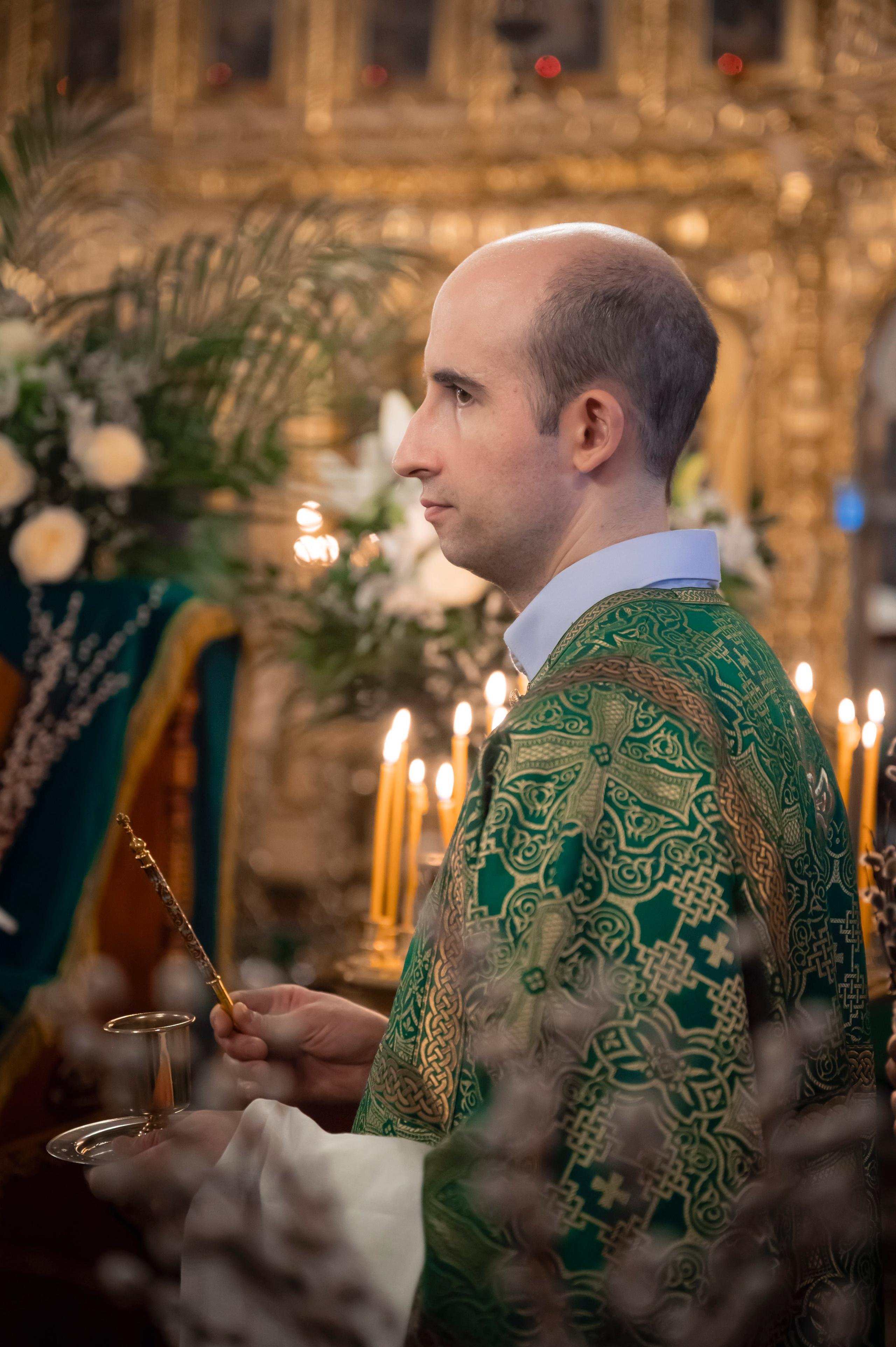 Богородский Храм. Всенощное бдение. Освящение верб. Антон и Татьяна Денисенко — В храме