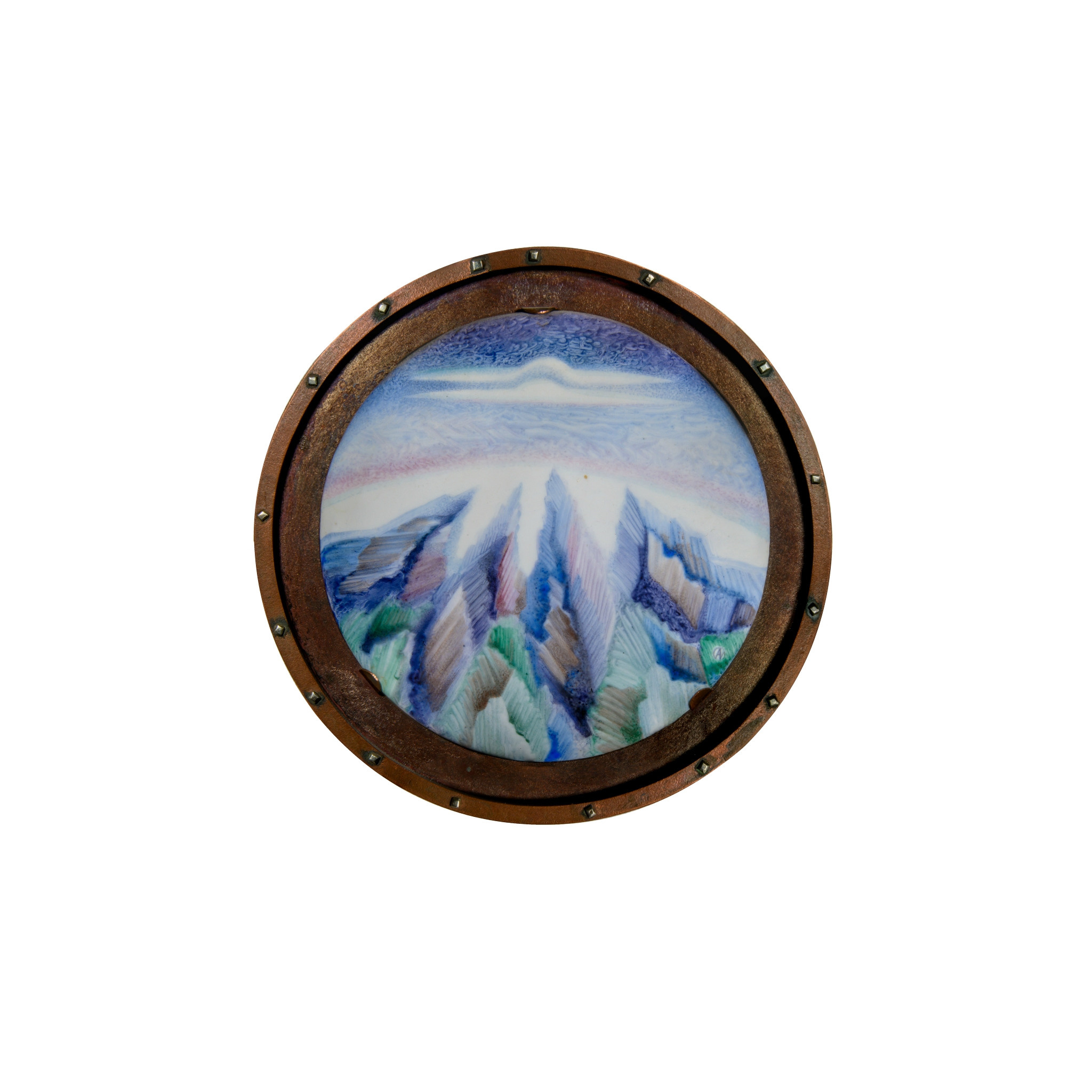 Artist Alexei Maximov. Mountains, 1989, painted enamel, copper