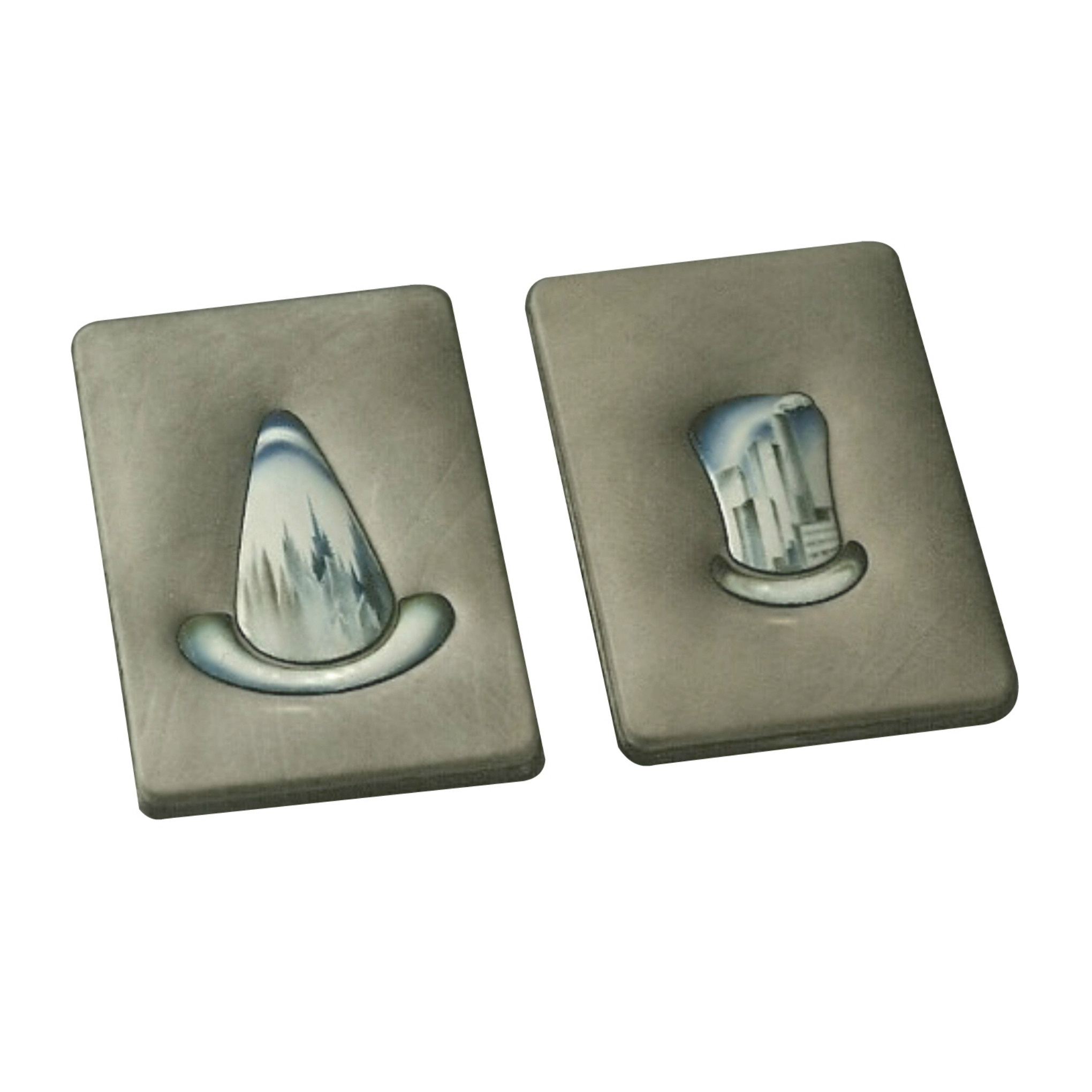 Artist Alexei Maximov. Composition "Cap and Cylinder", 1989, painted enamel, metal, leather.  Collection of the State Museums of the Moscow Kremlin