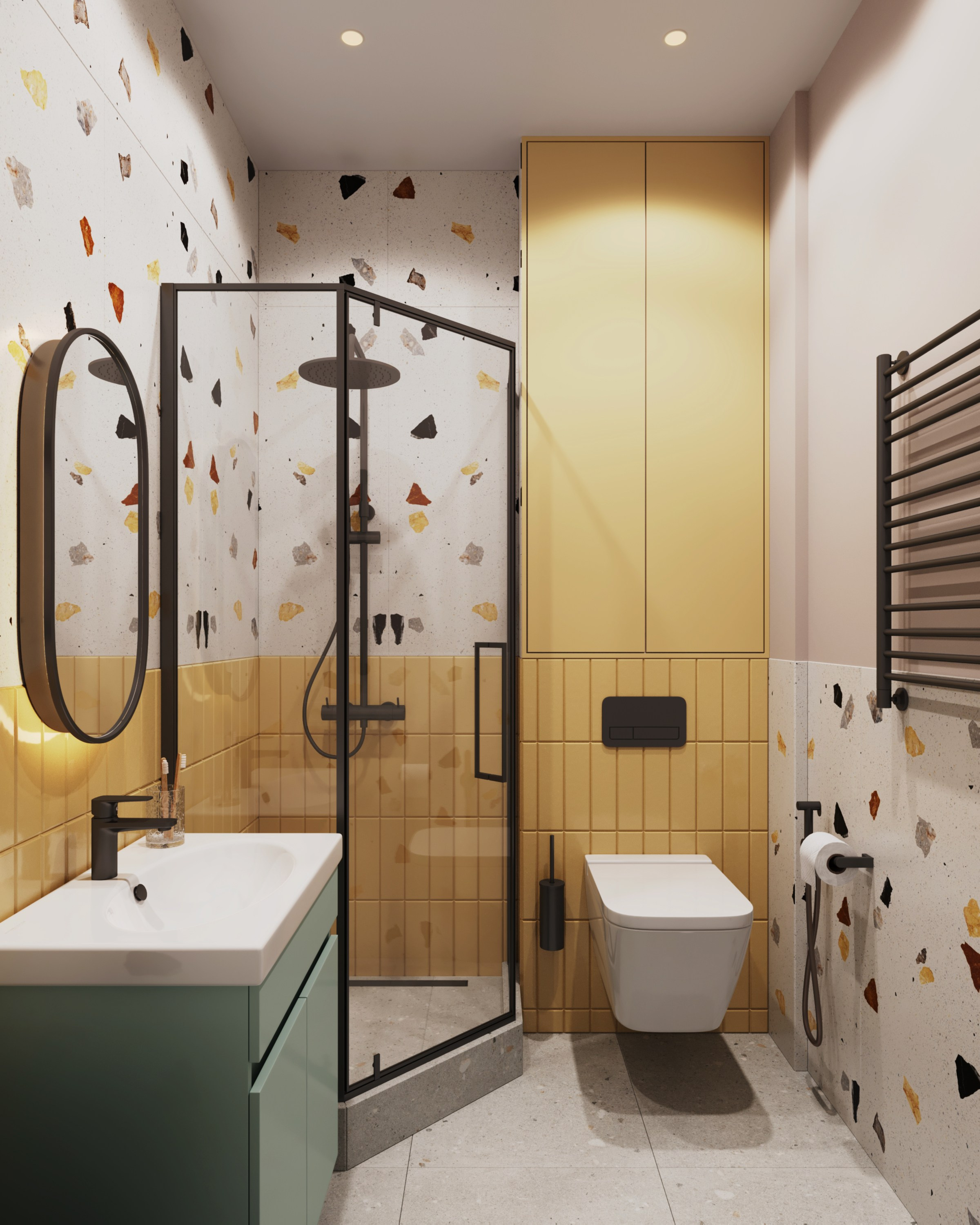 Гостевой санузел в ярких оттенках, дизайн интерьера Ксения Новикова, ksudsgn, недорогой ремонт для аренды, Санкт-Петербург