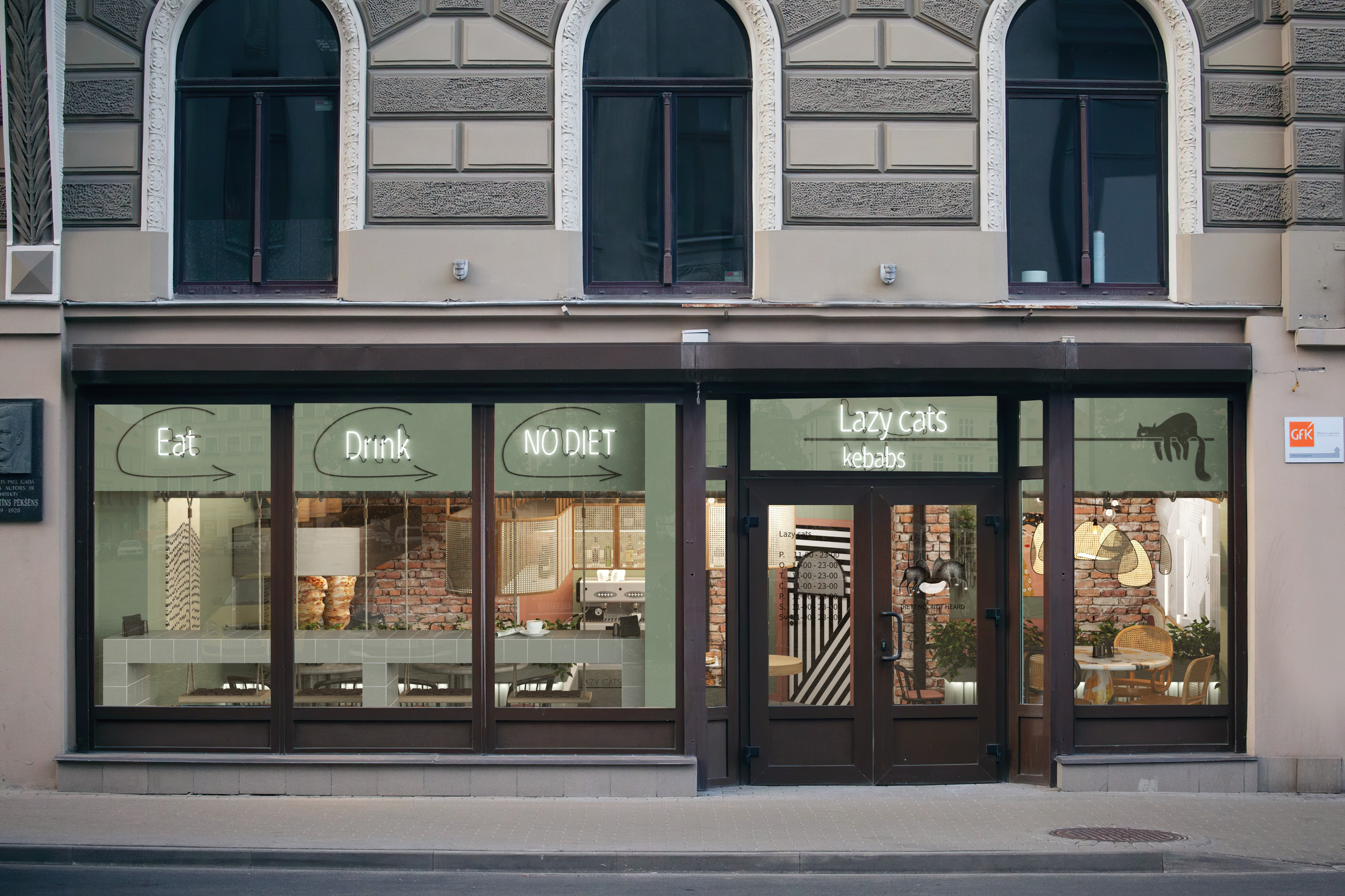 Lazy Cats Кебаб кафе. Дизайн Марина Павлюченкова. 3D визуализатор интерьеров Ксения Жарко