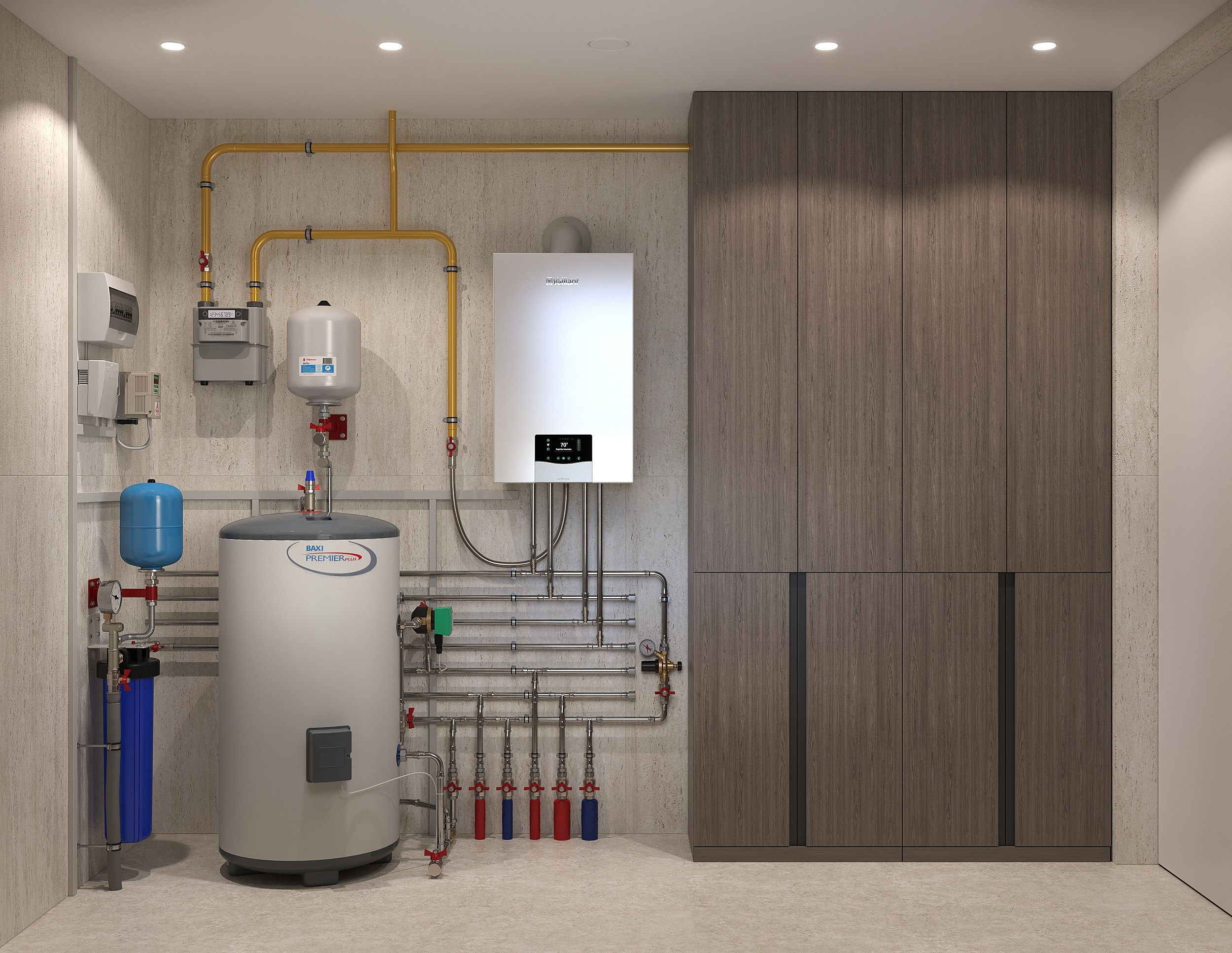 Санузел и постирочная. 3D визуализация