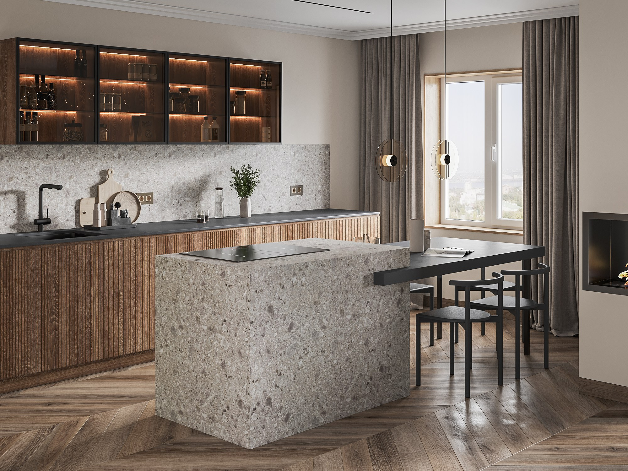 Визуализация кухни-гостиной. 3D визуализация интерьера. Визуализатор Виктория Озерова