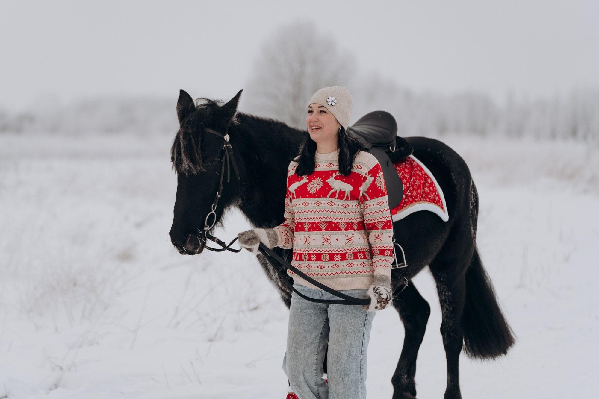 Зимняя фотосессия с лошадьми для двоих. Свадебный и репортажный фотограф в Ярославле Евгений Сальников