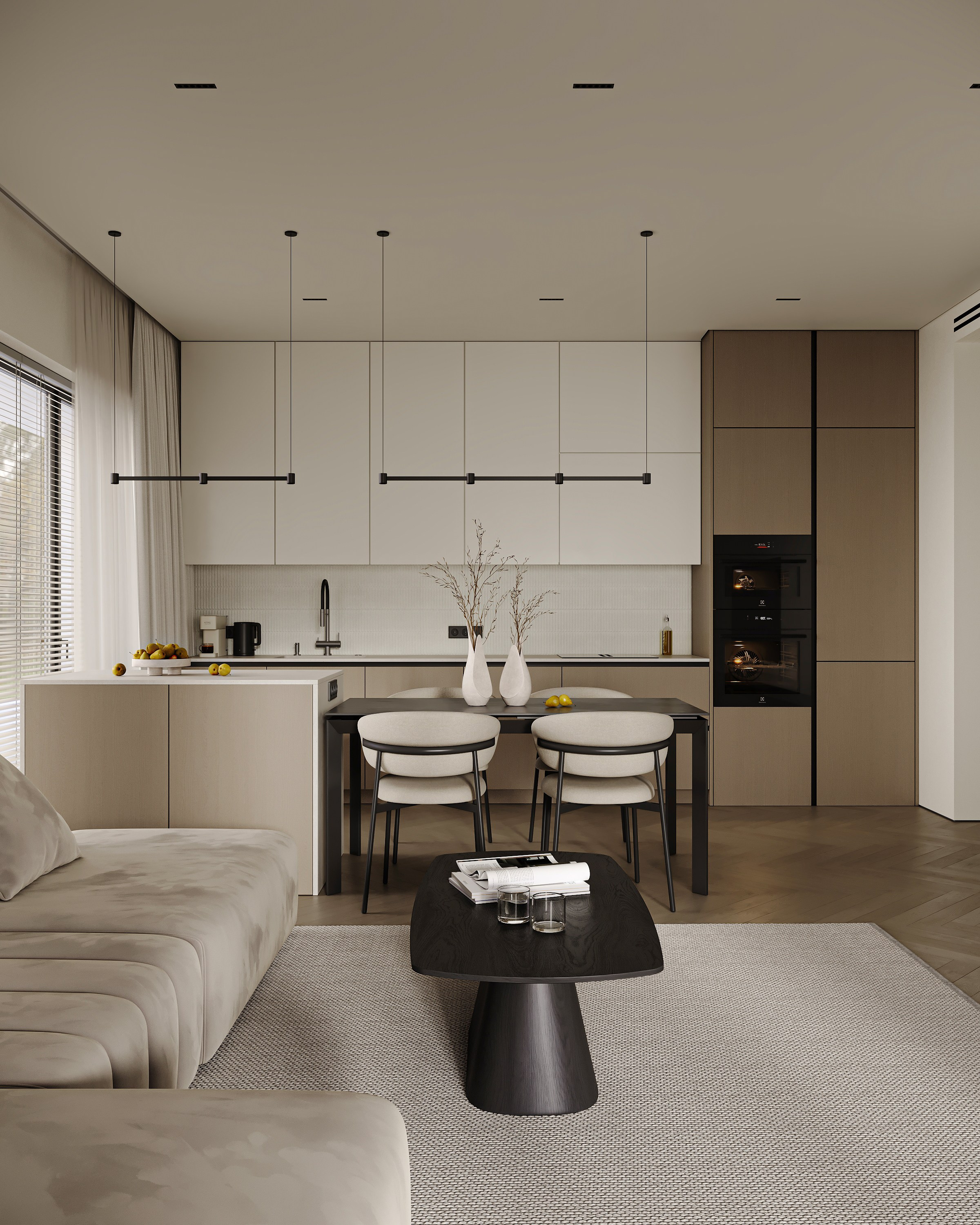 Дизайн интерьера современной кухни-гостиной с островом