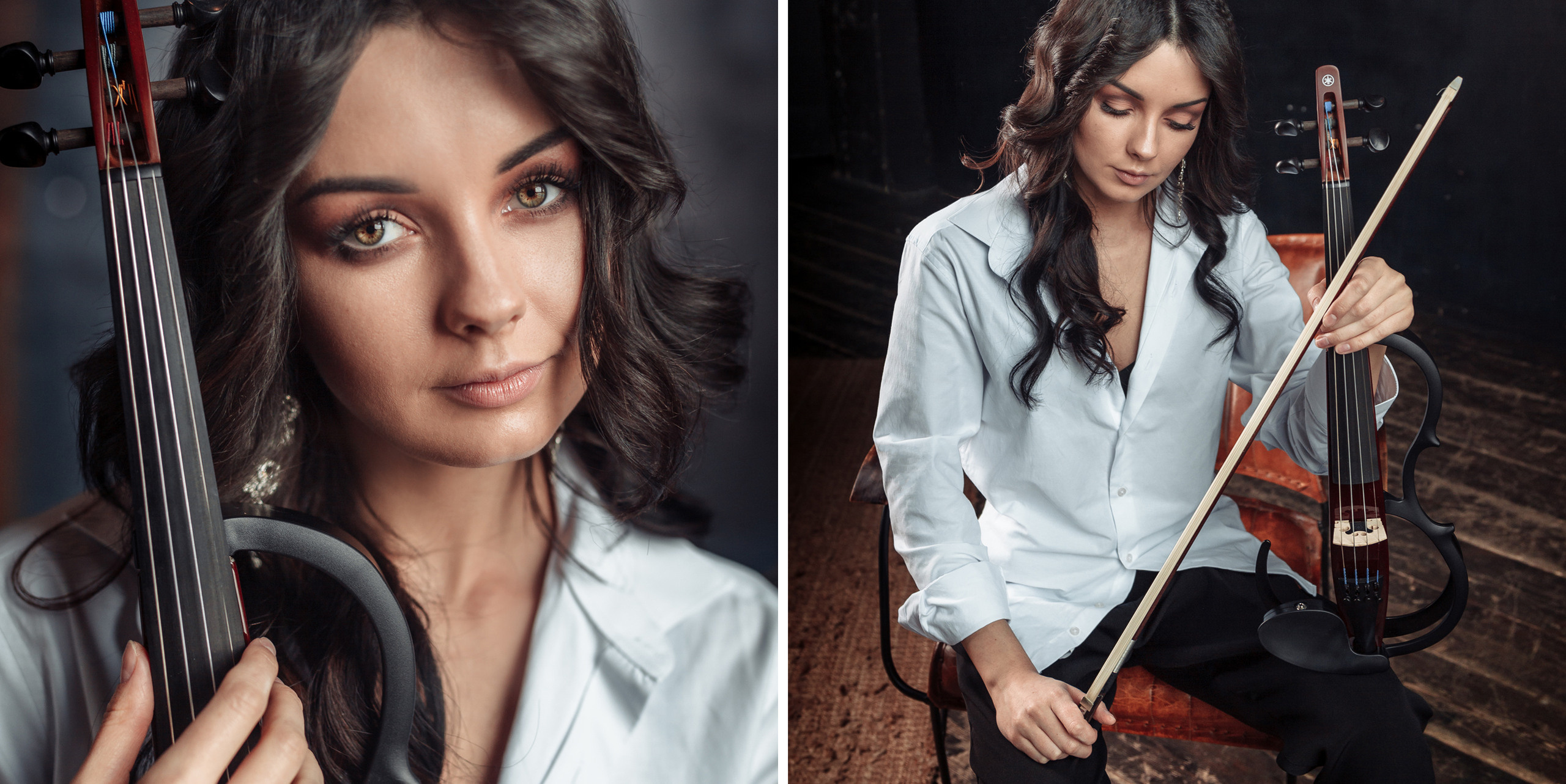 Фотосессия скрипачки со срипой в фотостудии Мосва. Свадебный фотограф Дмитрий Гладков