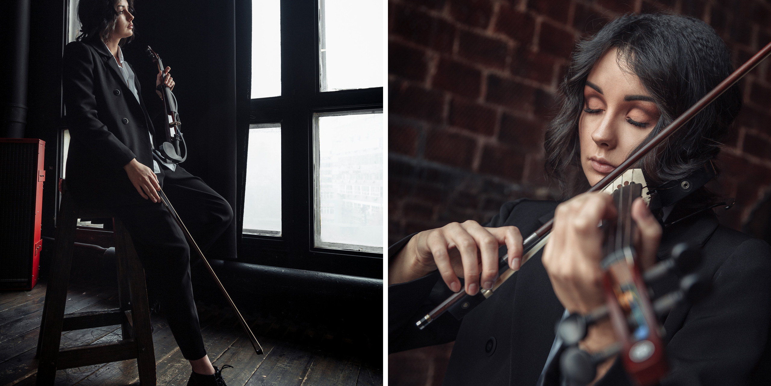 Фотосессия скрипачки со срипой в фотостудии Мосва. Свадебный фотограф Дмитрий Гладков