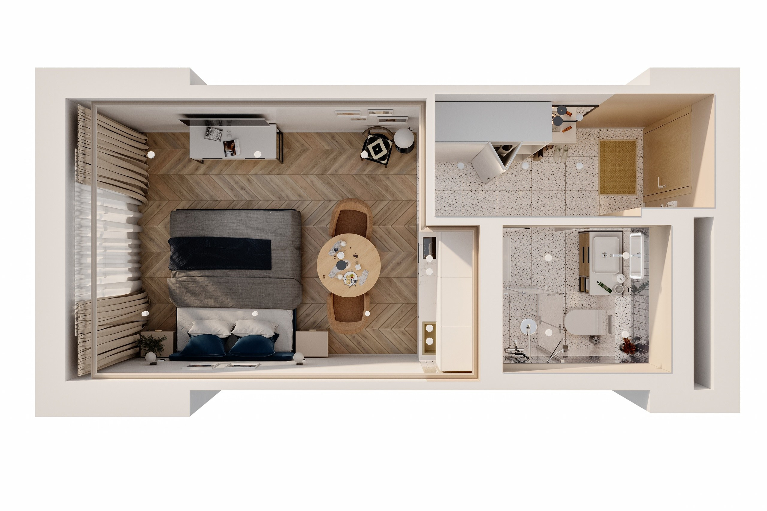 Апартаменты в Нижнем Новгороде, 2022. 3D визуализация интерьера и архитектурной среды