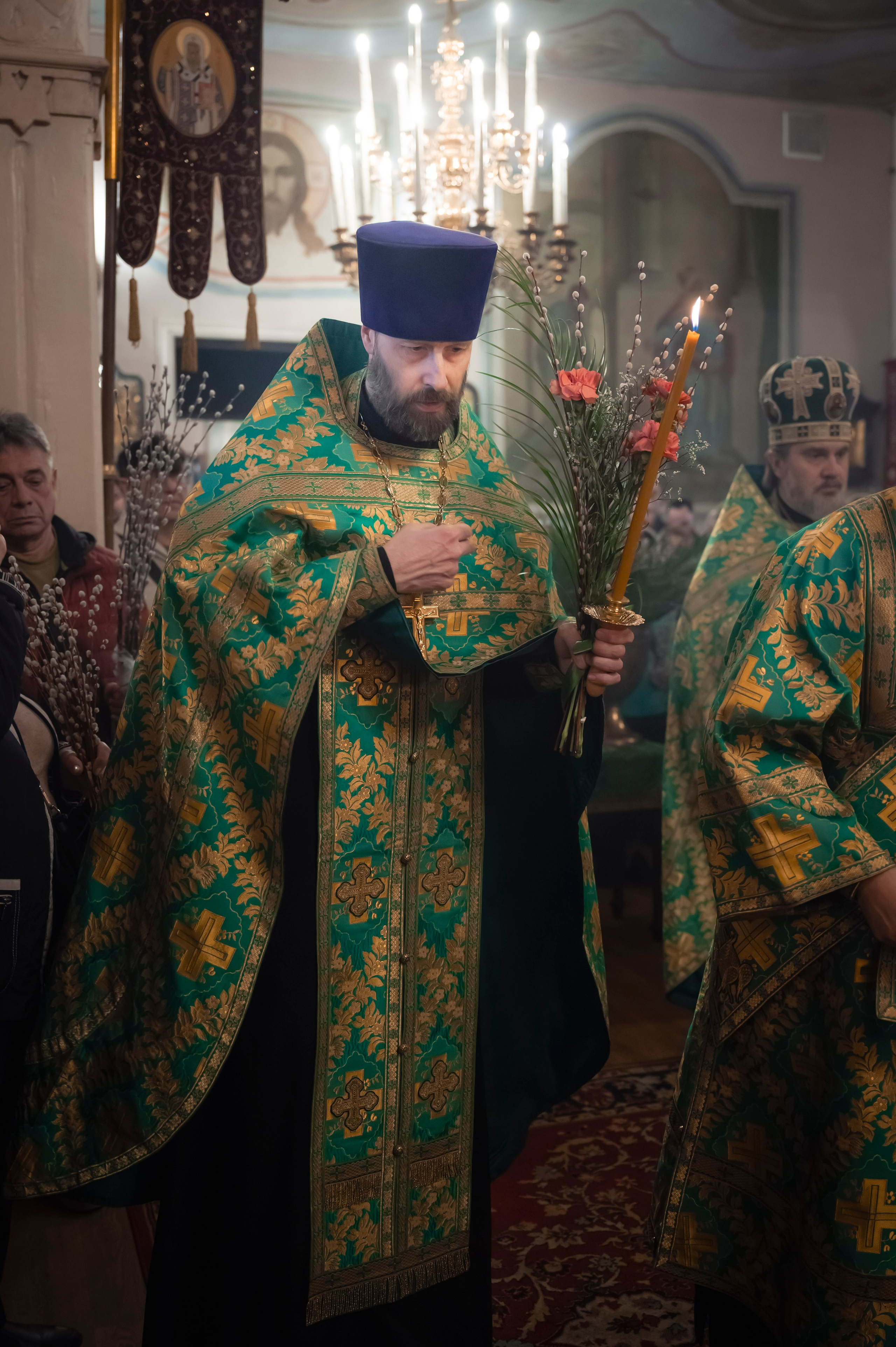 Богородский Храм. Всенощное бдение. Освящение верб. Антон и Татьяна Денисенко — В храме