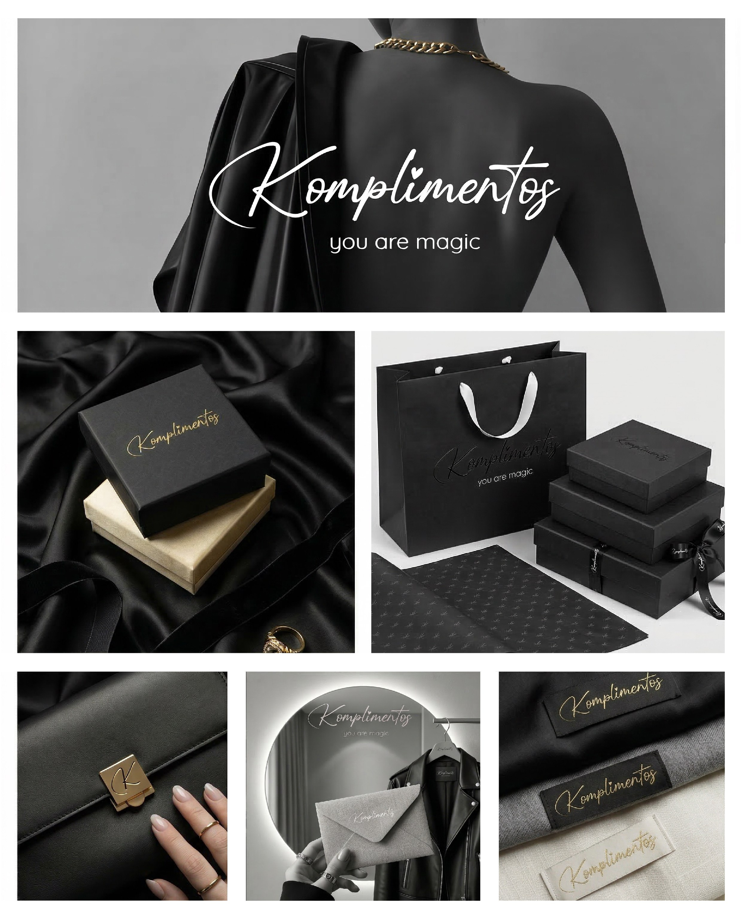 Complimentos — это про лёгкость, пластичность линий и женственность, которую хочется носить каждый день. С задачей ребрендинга я сфокусировалась на том, чтобы визуальный образ бренда был таким же деликатным и уверенным, как посадка идеально скроенного изделия.Мы собрали айдентику, где мягкие оттенки, аккуратная типографика и тактильная упаковка подчеркивают качество собственного производства. Итог — узнаваемый стиль и долгосрочное партнёрство, в рамках которого я оформила упаковку бренда и помогла запустить новые продуктовые направления, включая детскую коллекцию.