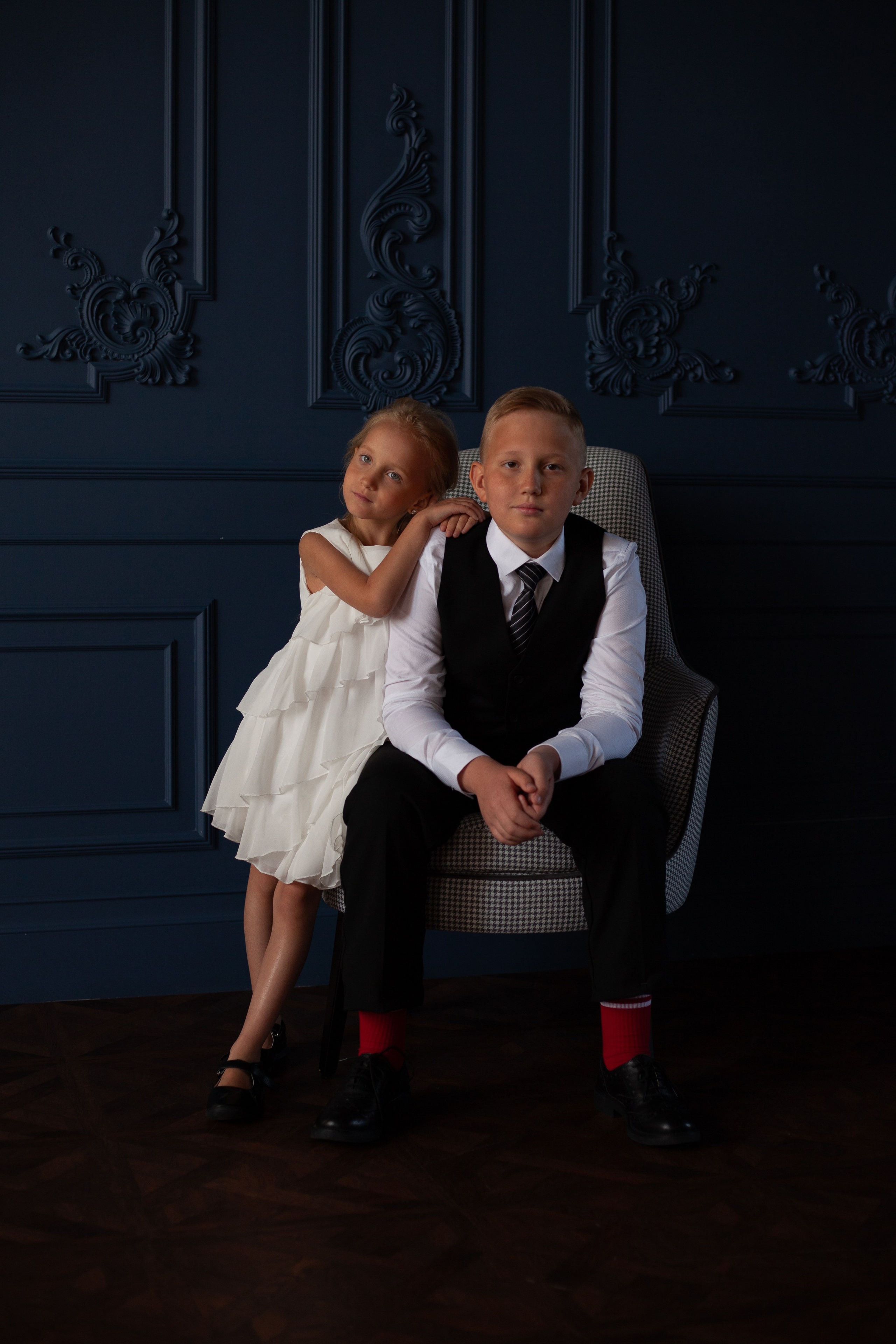 Детские фото, девочка, в студии, сестра, брат