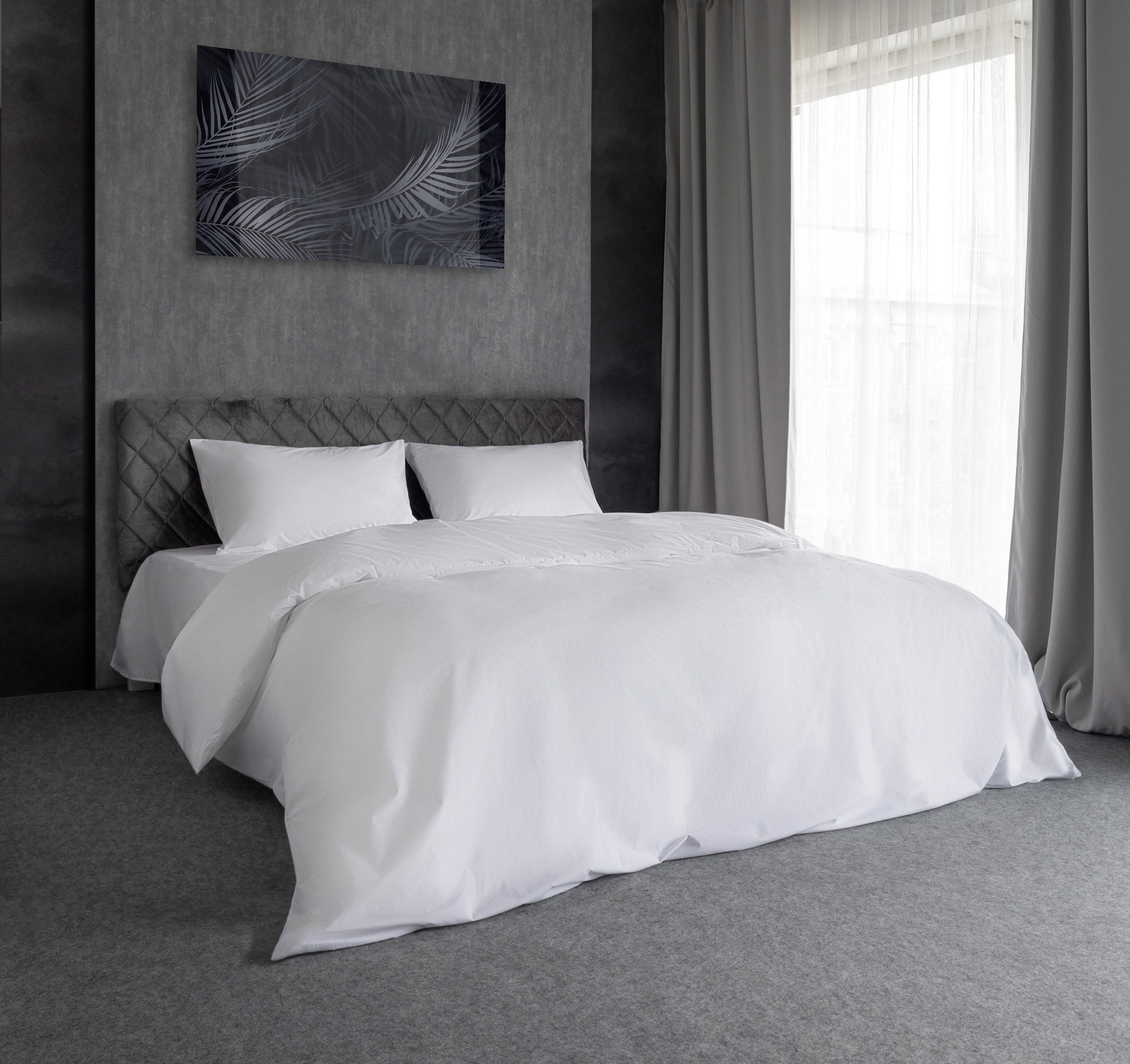 Белое сатиновое постельное белье в интерьере | Съемка для каталога текстиля