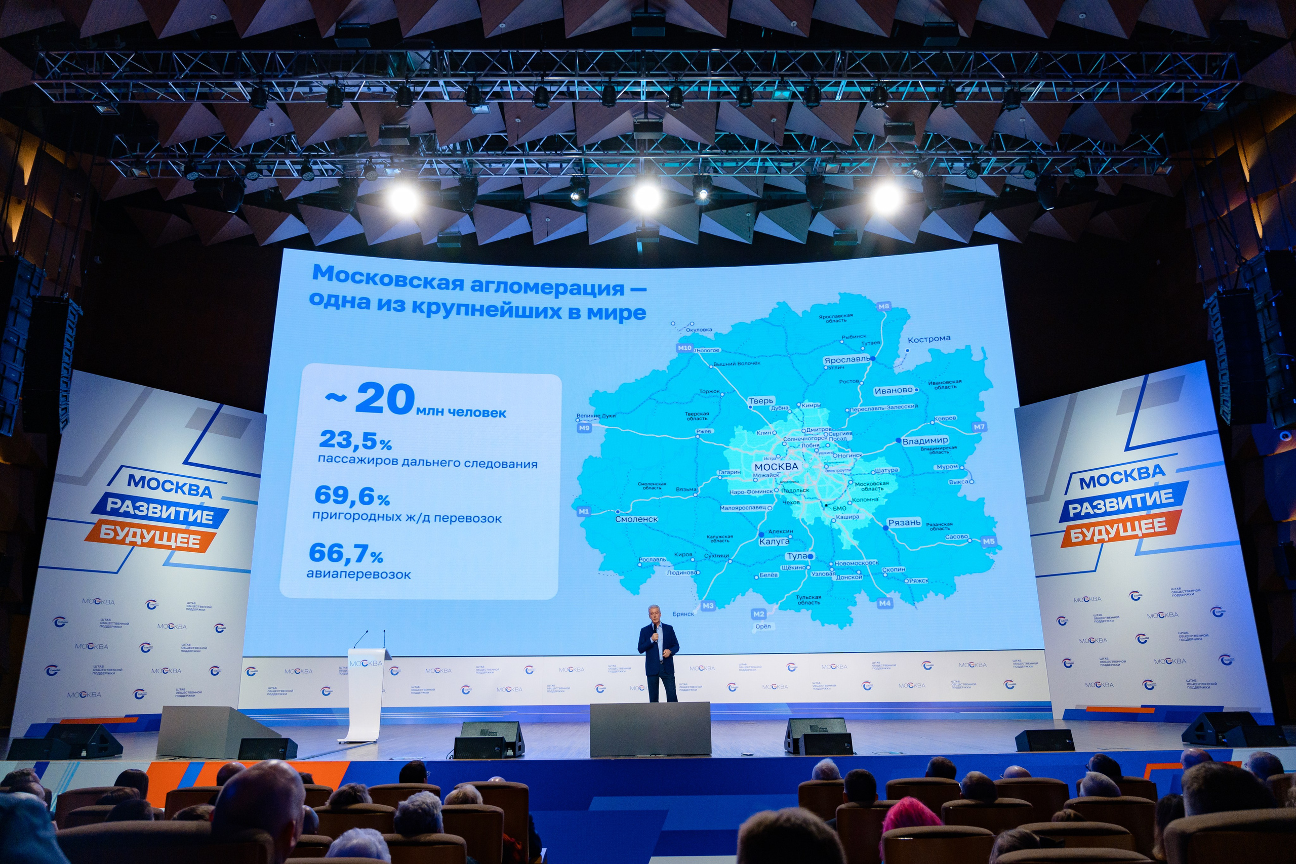 Политические события: "Фотография политического события, на которой изображены выступающие политики." Собянин. Мэр Москвы. Выборы. Москва. Единая Россия