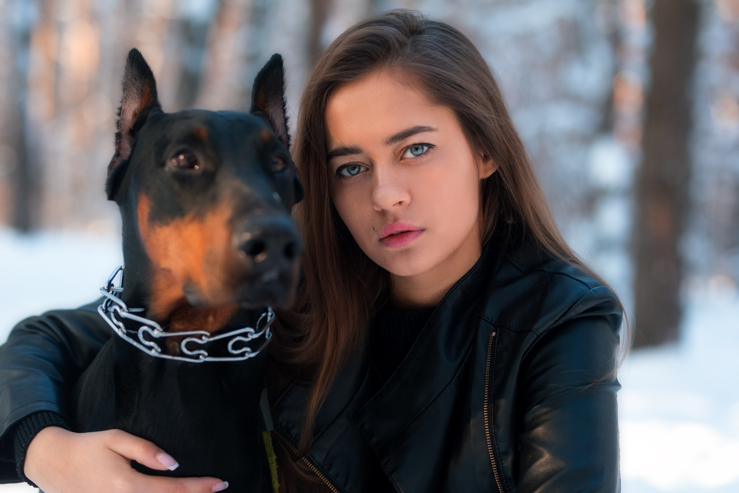 Зимняя съемка в лесу с доберманом с Ольгой в формате для «себя»