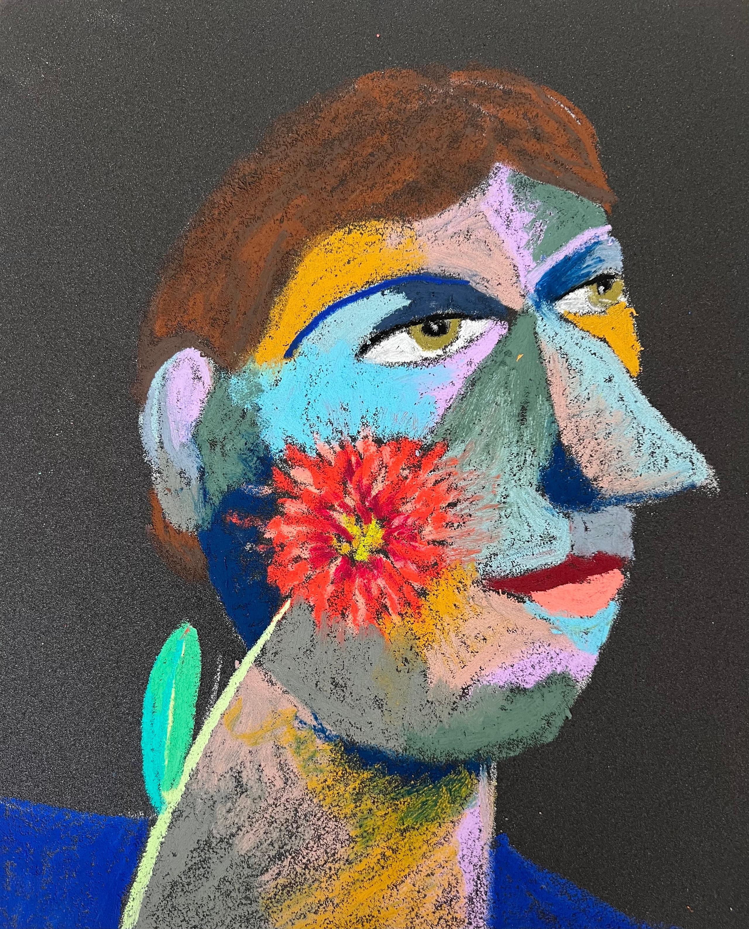 Athlete. Oil pastel, sandpaper. 28 x 23 cm