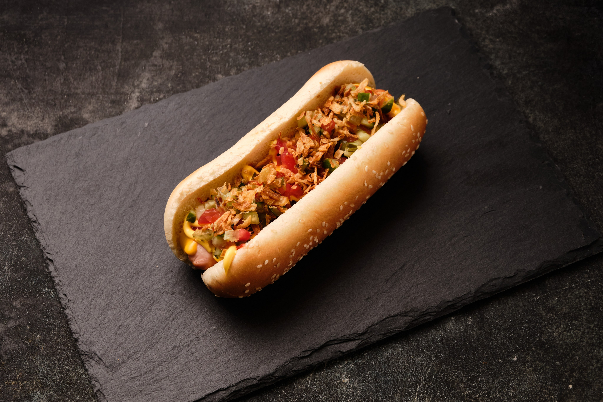 Hot dog presentation photo for Wolt and Glovo menu in Tbilisi