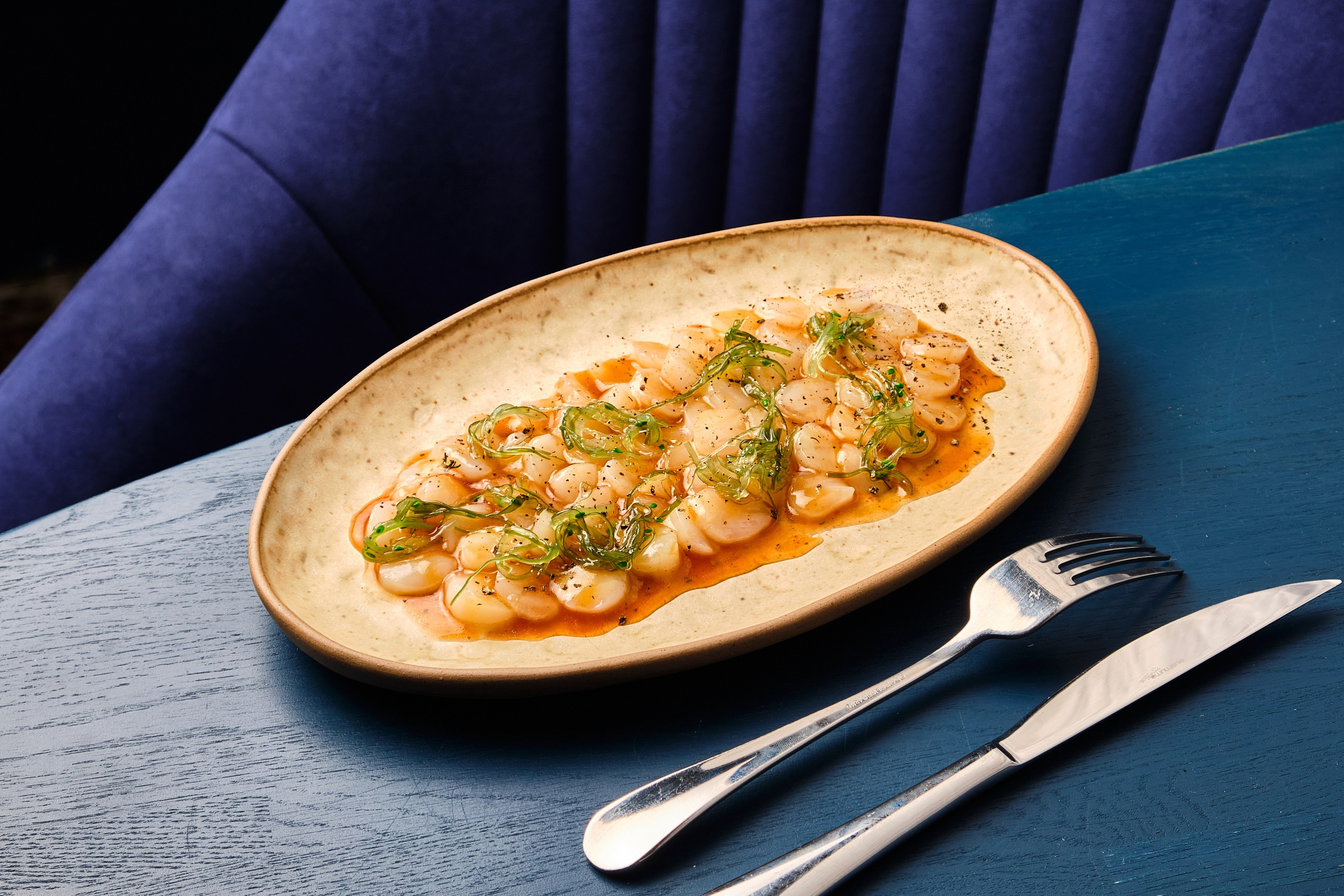 Professional food photography of scallops for restaurant menu