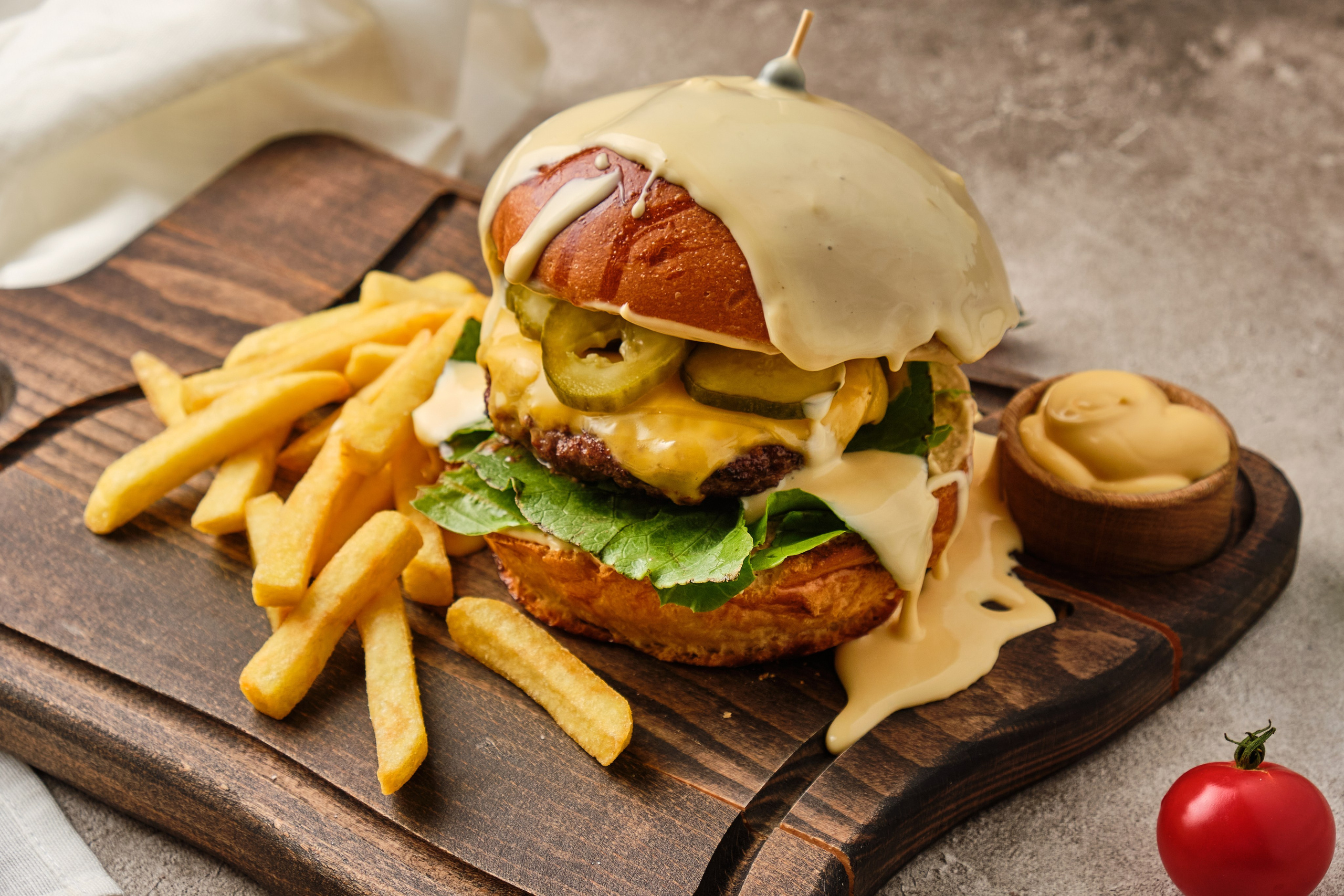 Food photographer Tbilisi — burger with fries for Wolt Glovo online menu