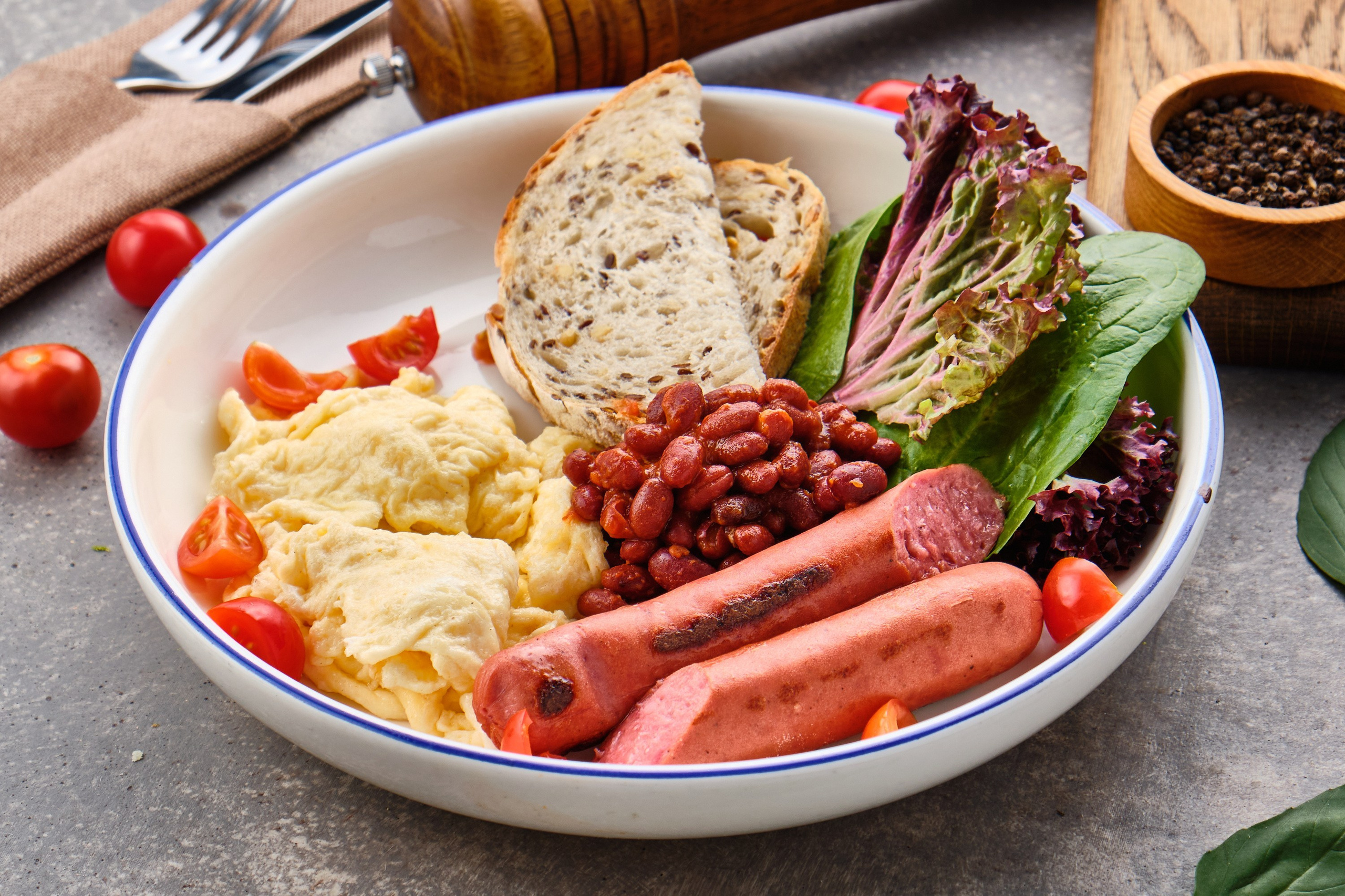 Food photography of English breakfast for cafe, delivery and social media