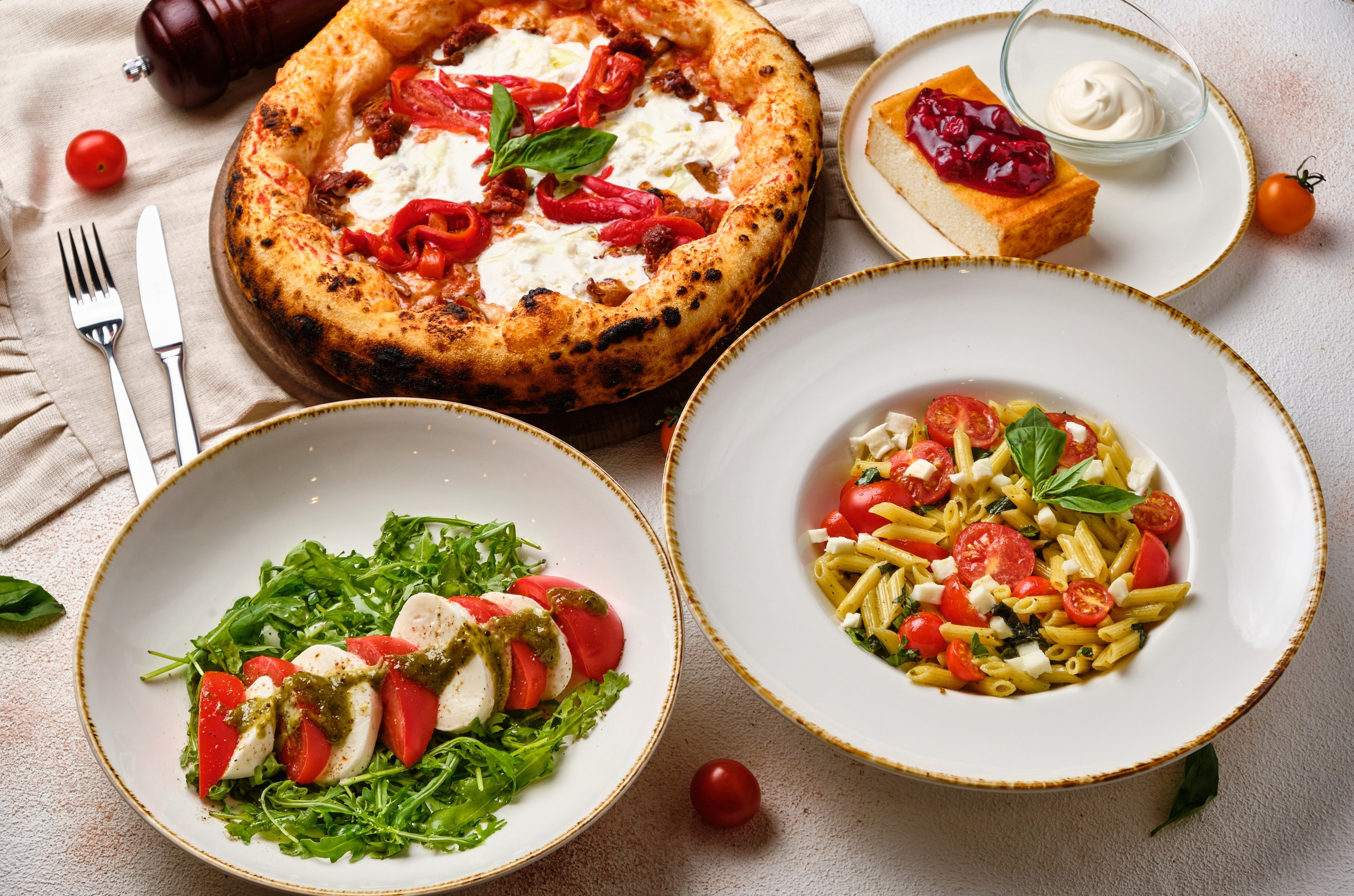 Multi-dish food photography for restaurant menu and SMM