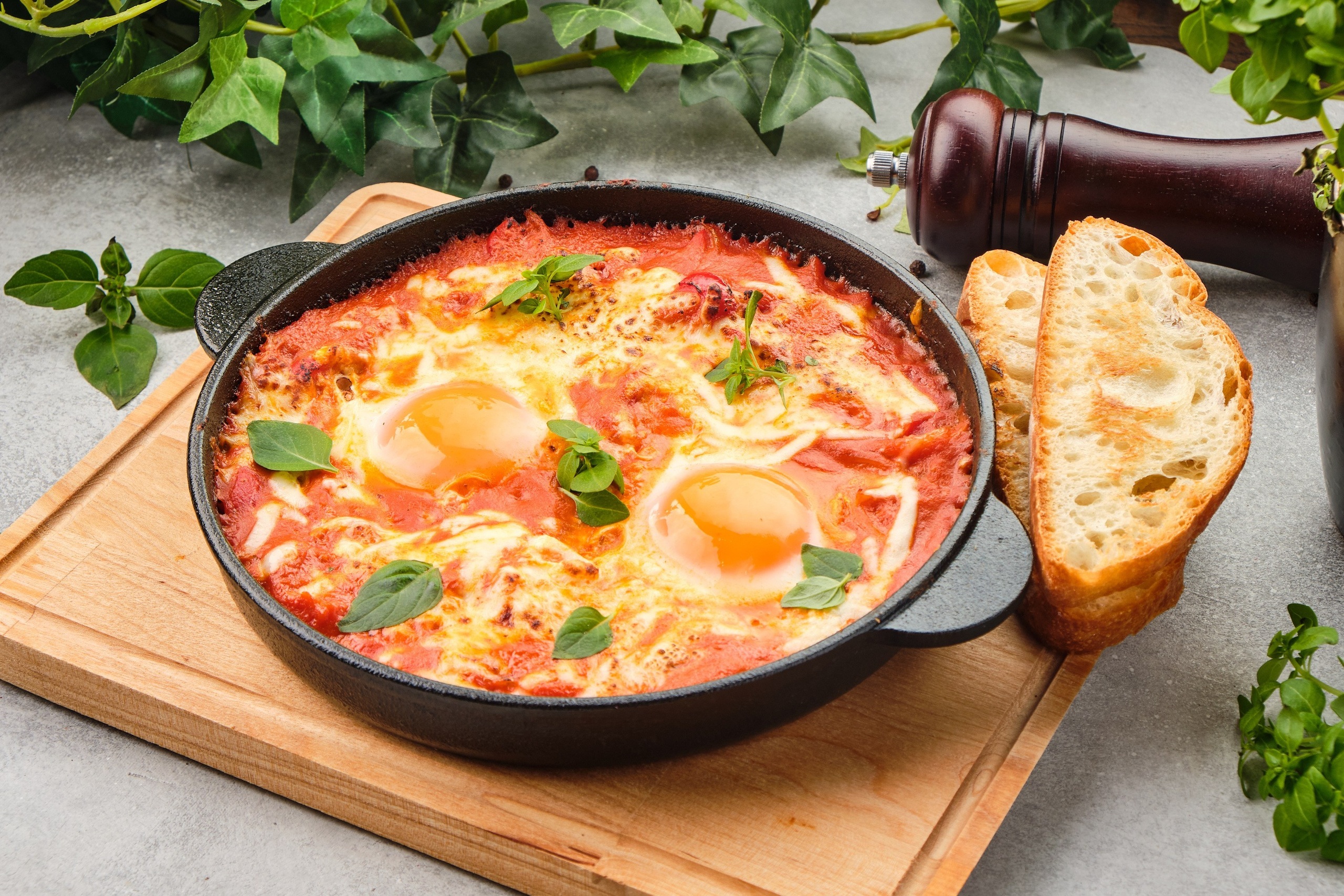 Food photography of shakshuka for cafe menu and delivery apps