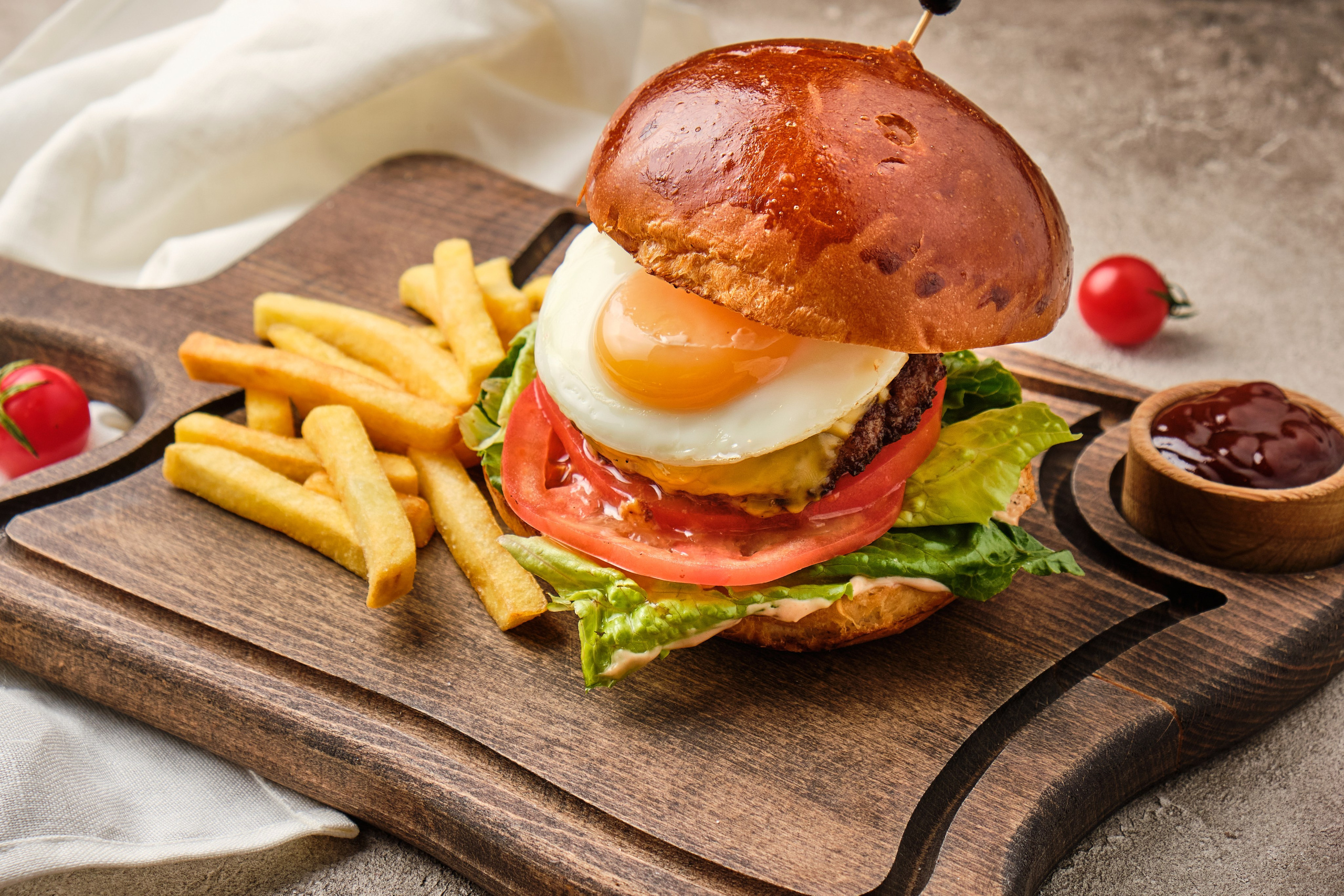 Professional food photography of burger for delivery and advertising