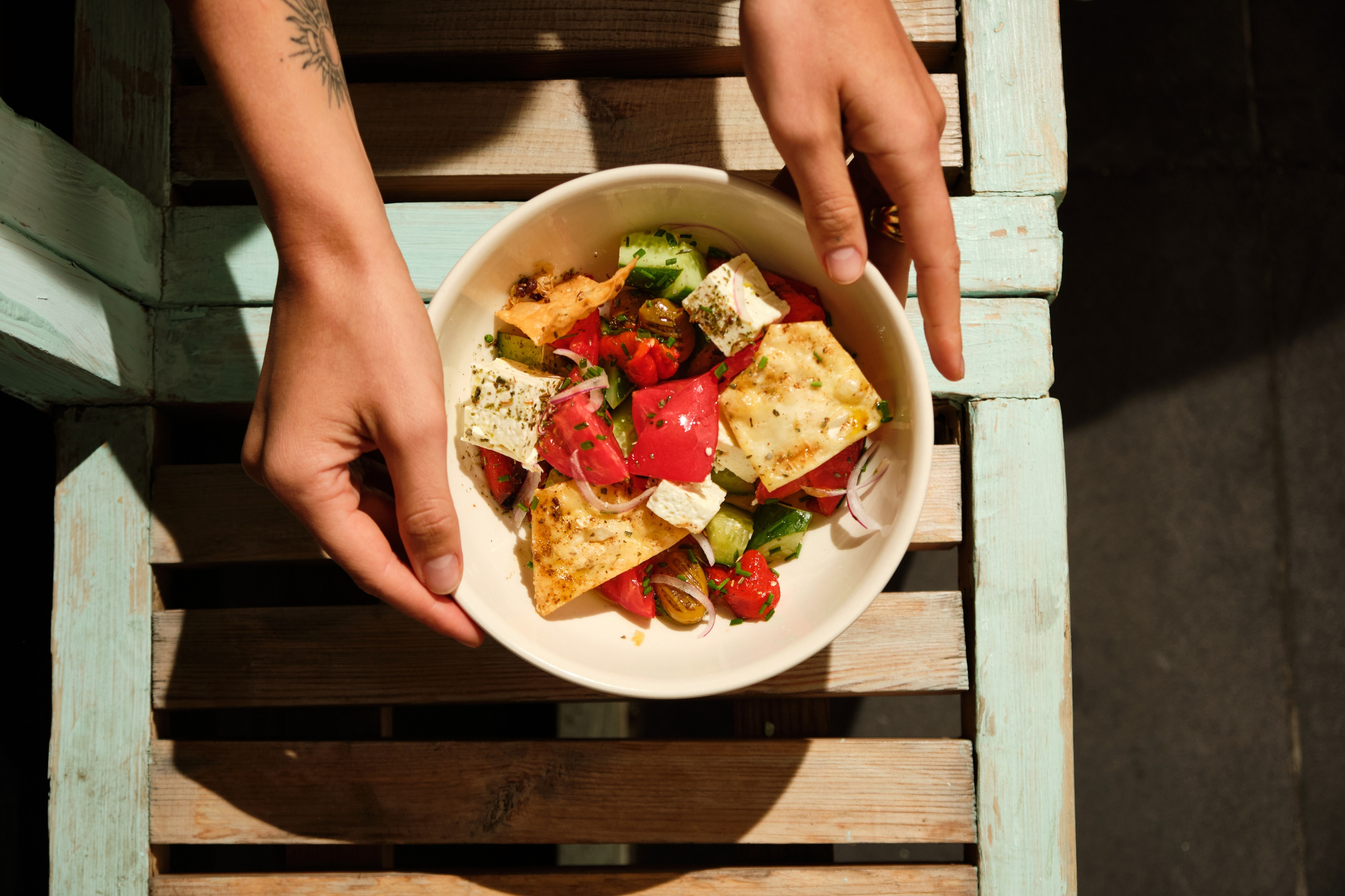 Food photography of vegetable salad for cafe website and Instagram