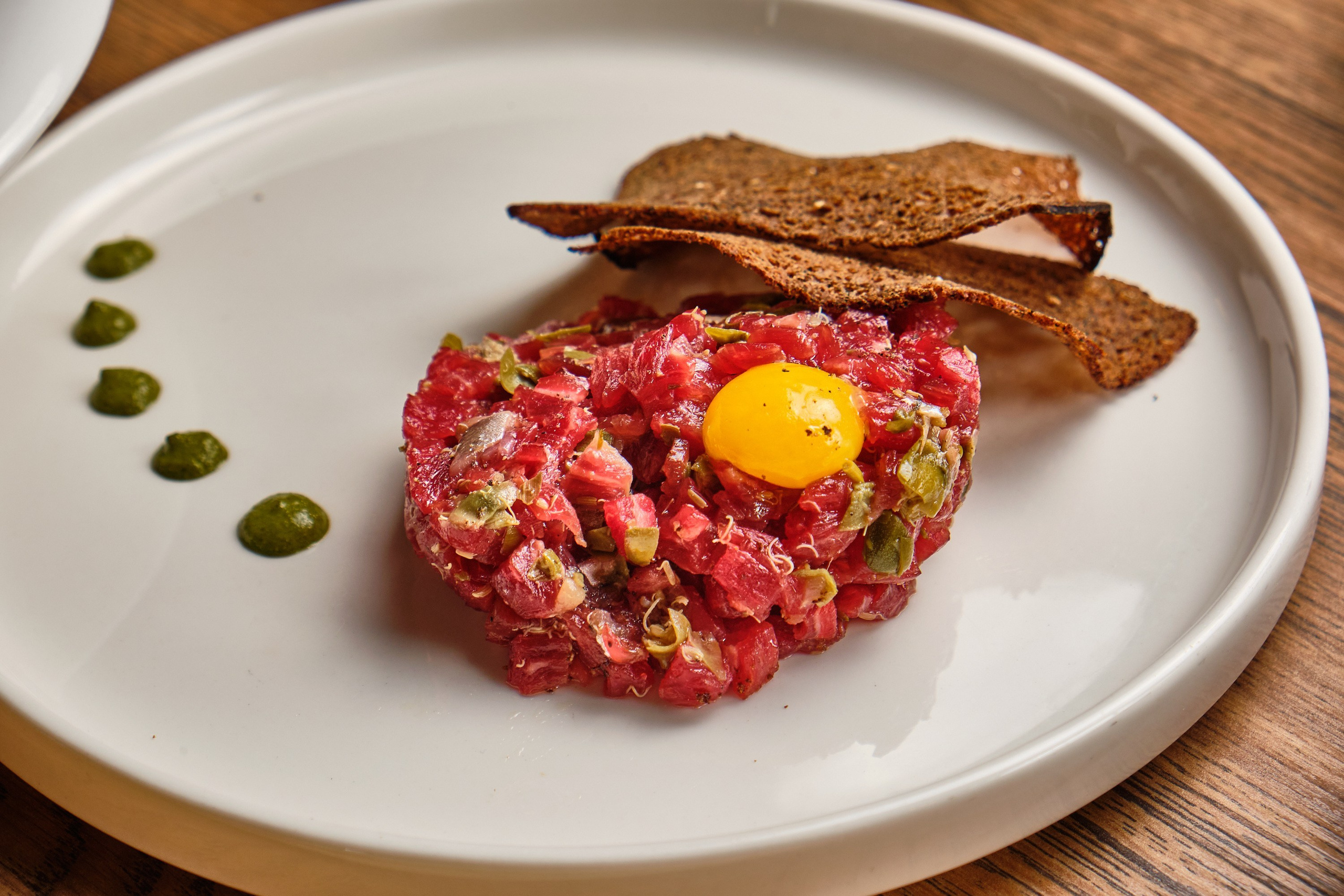 Food photography of beef tartare for restaurant menu and advertising