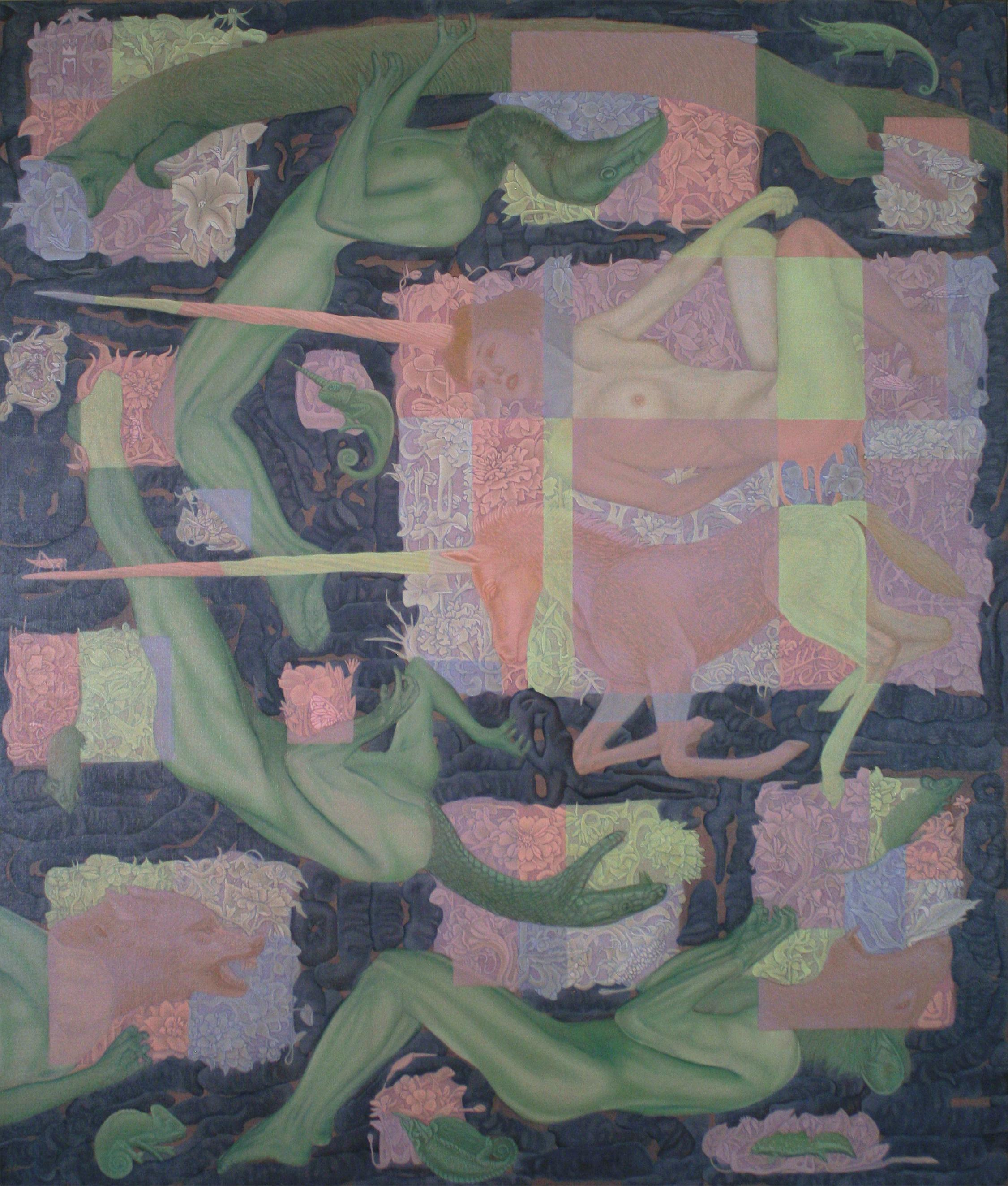 Квантовый зелёный лис или сросшиеся близнецы единорога 114х137 Х.М. 2022г.