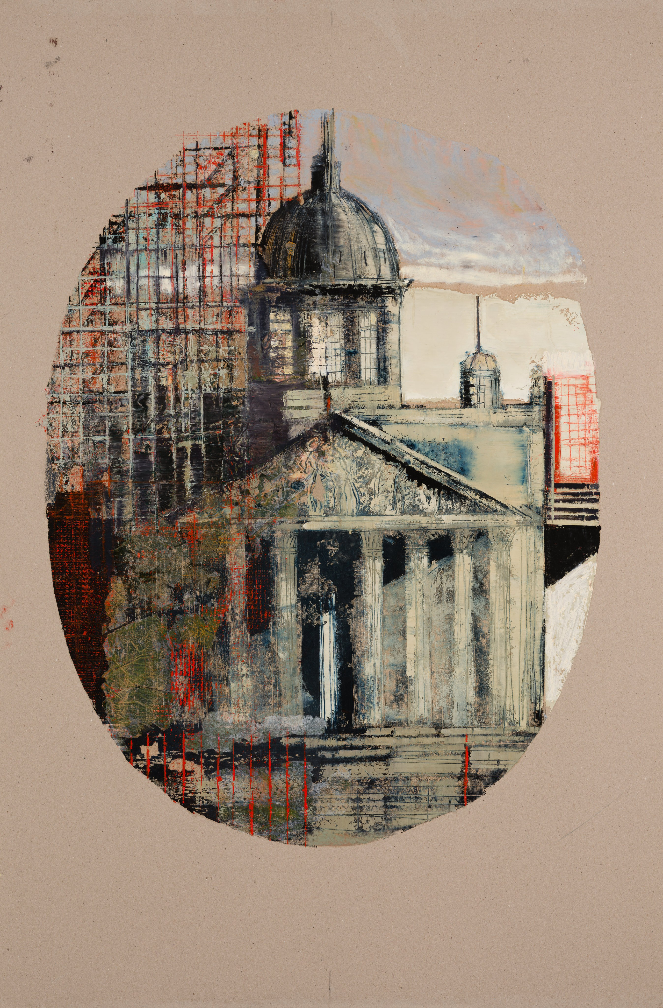 «Париж. Реконструкция» - художник Лариса Блохина (картон, смешанная техника, 120x79 см, 2021)