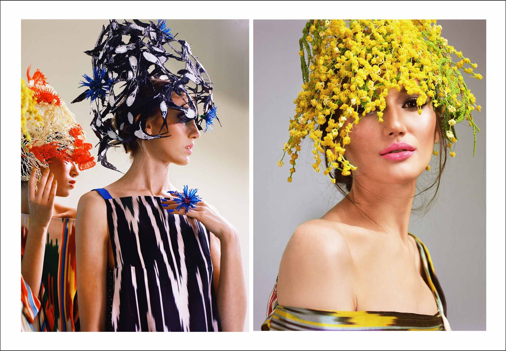 платья из тканного шелка, бухарский щелк, Мимоза шелк, многосложные коралловые рифы, #fashionart, #editorial, узбекский хан-атлас